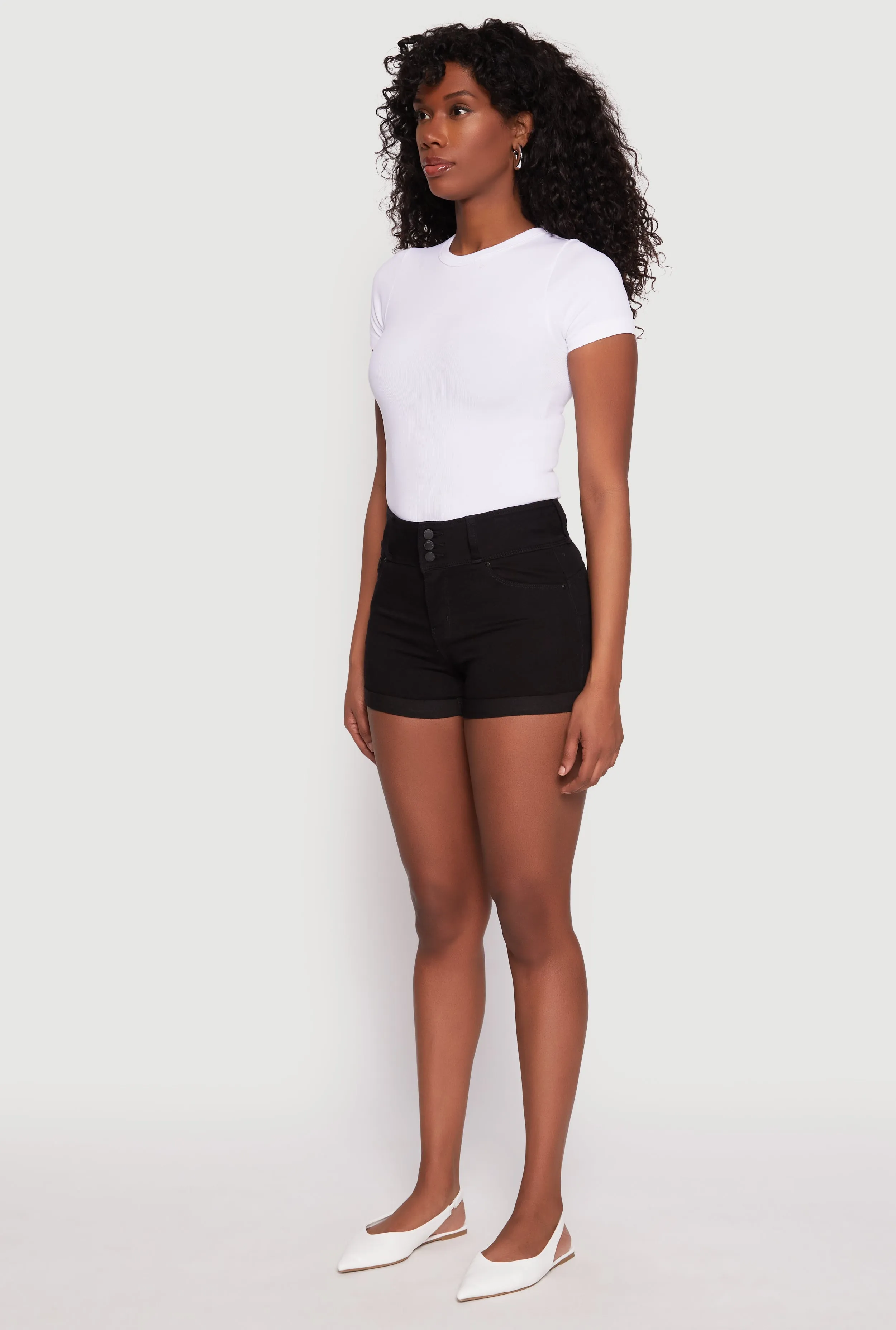 WAX 3 Button High Waisted Denim Shorts sold by Rainbow product image thumbnail 2