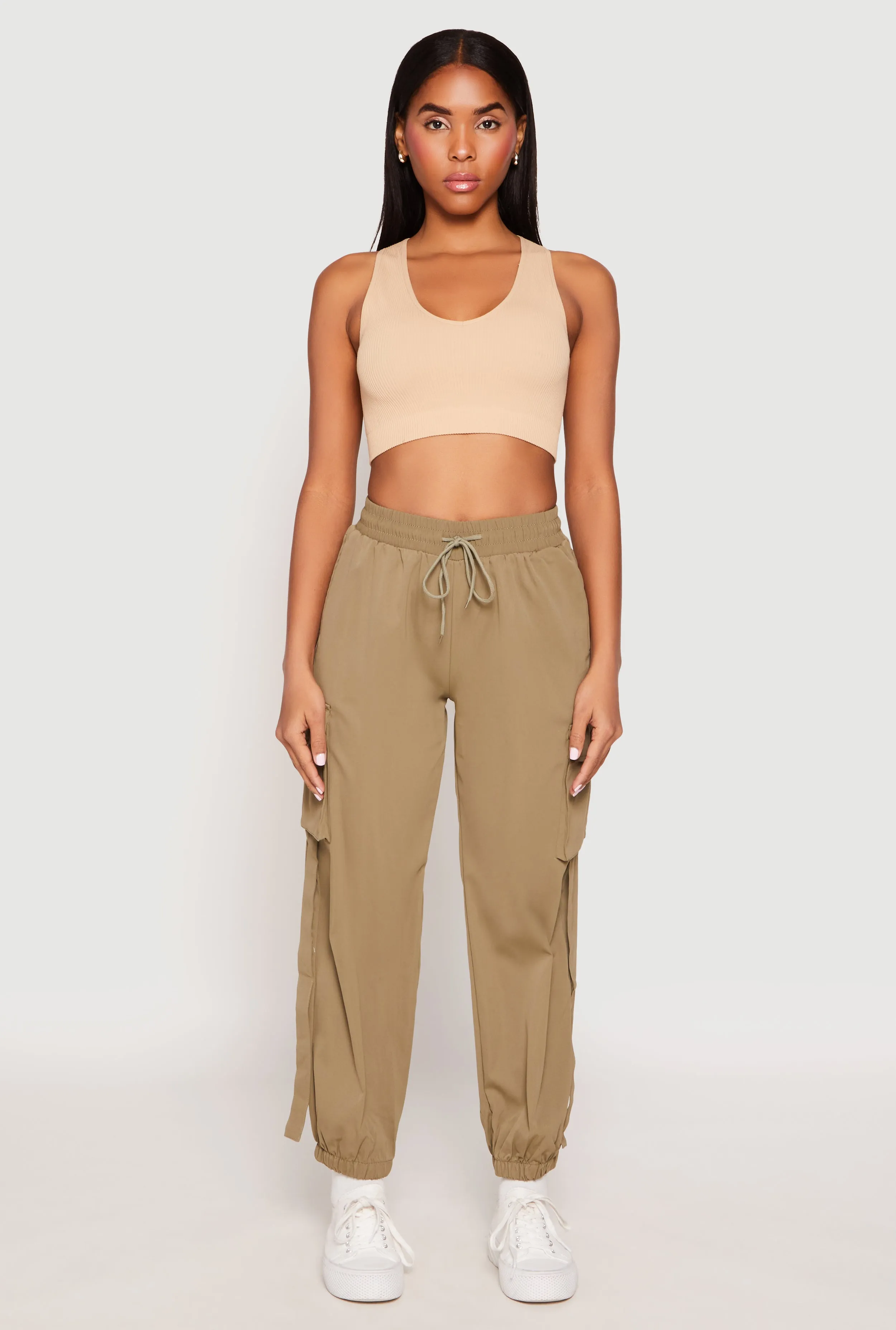 Drawstring High Waisted Cargo Joggers sold by Rainbow