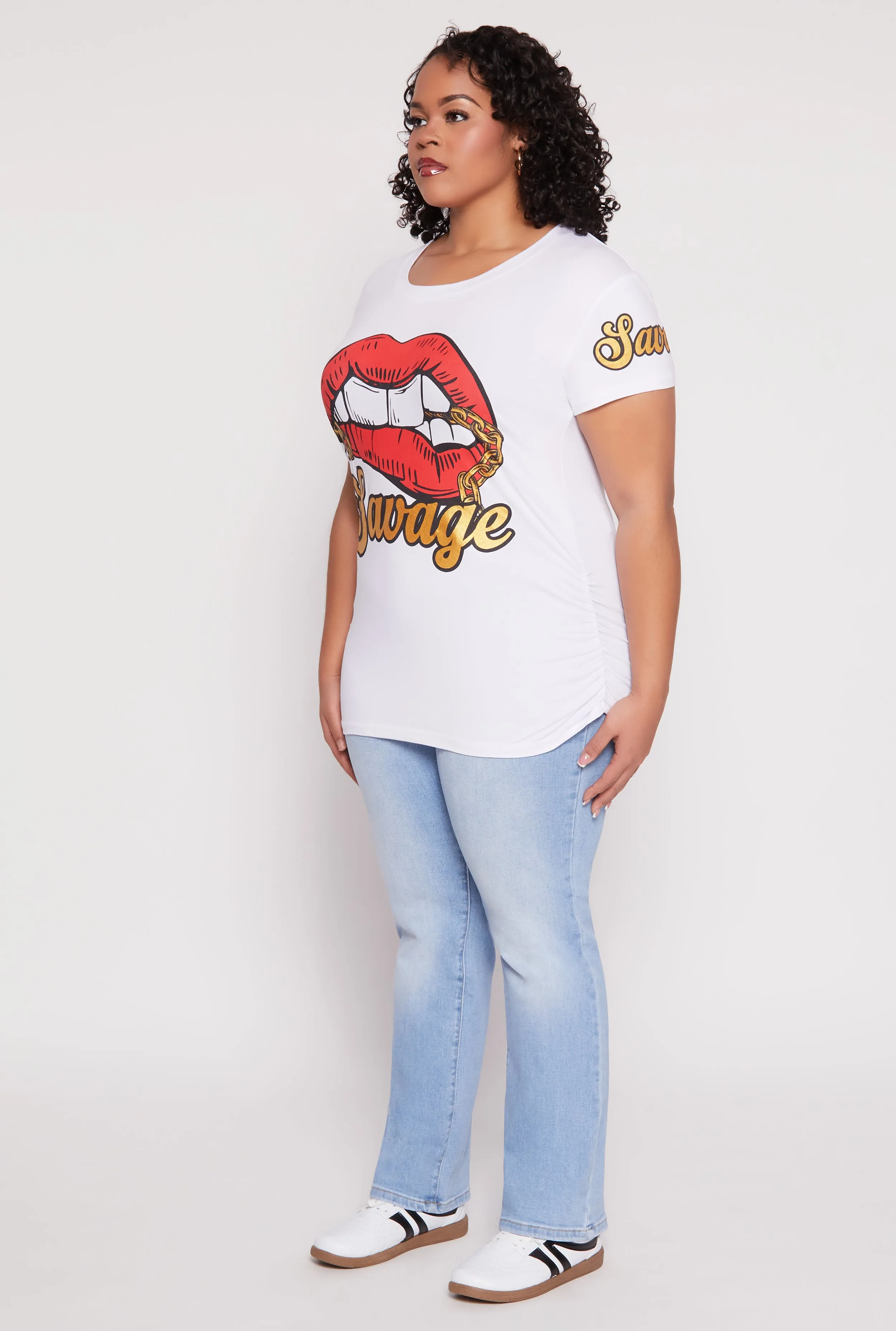 Plus Size Savage Lip Graphic Ruched Top sold by Rainbow product image thumbnail 3