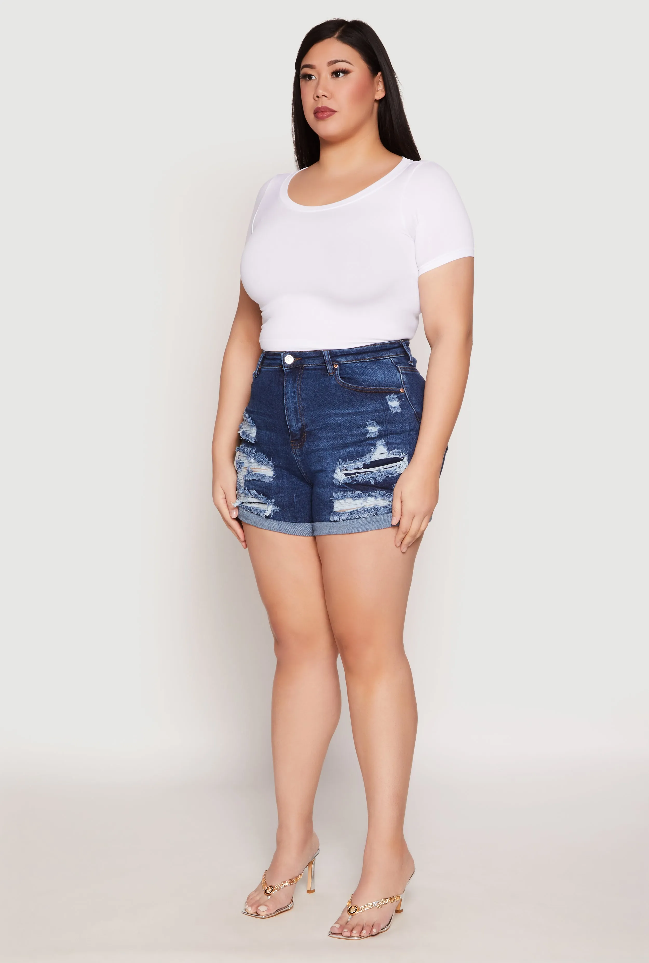 Plus Size WAX Distressed Denim Mom Shorts sold by Rainbow product image thumbnail 2
