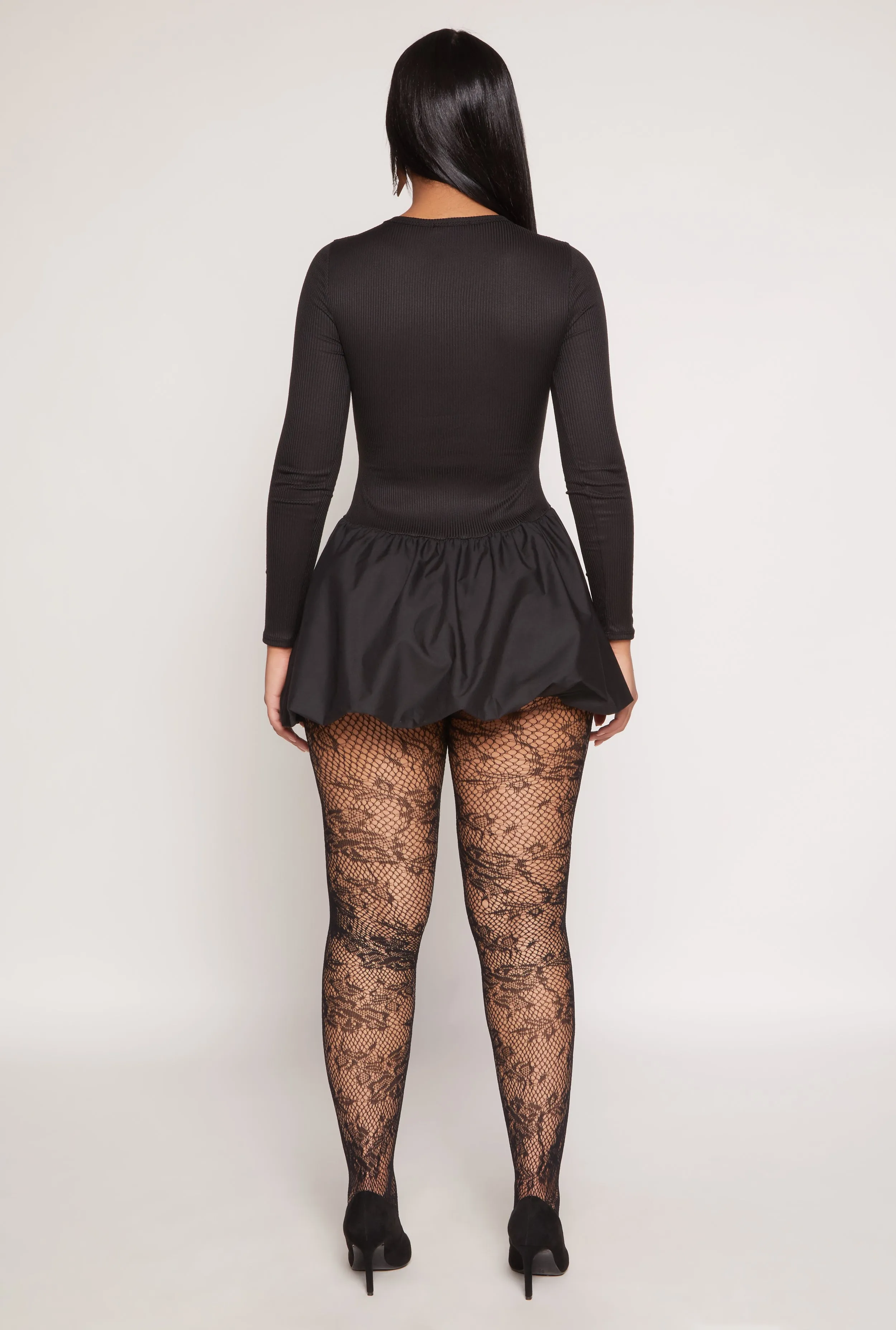 Long Sleeve Rib Knit Bubble Mini Dress sold by Rainbow product image thumbnail 3