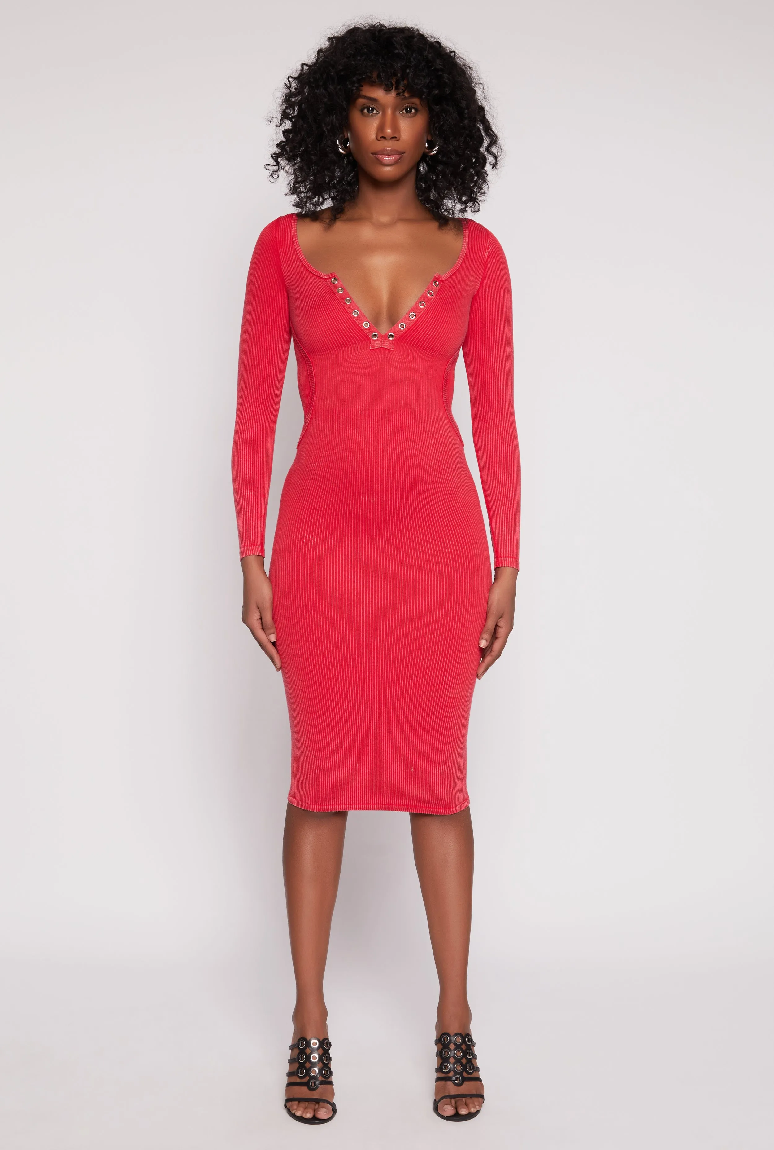 Daisy Acid Wash Grommet Notch Neck Dress sold by Rainbow