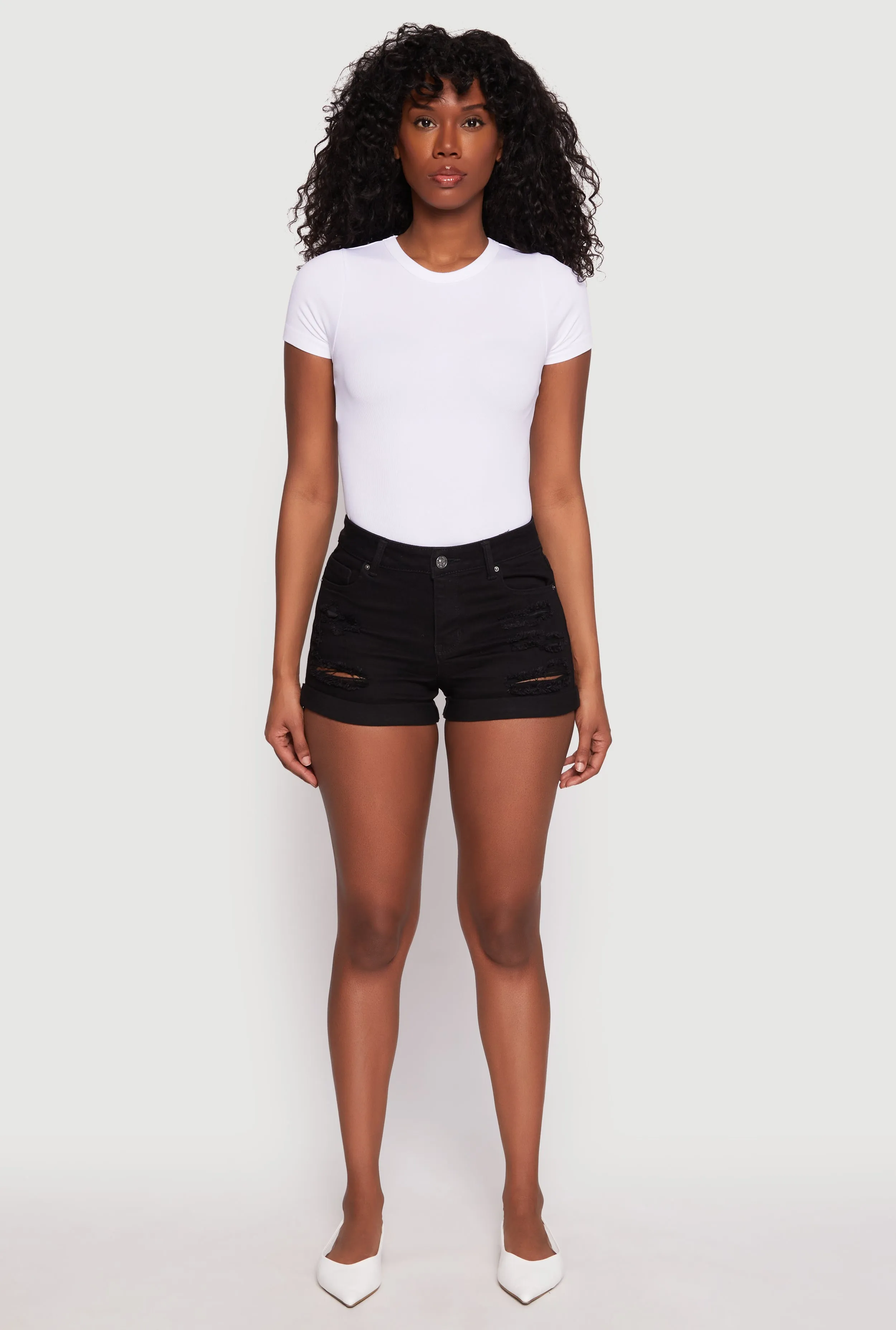 WAX Distressed Denim Shorts sold by Rainbow