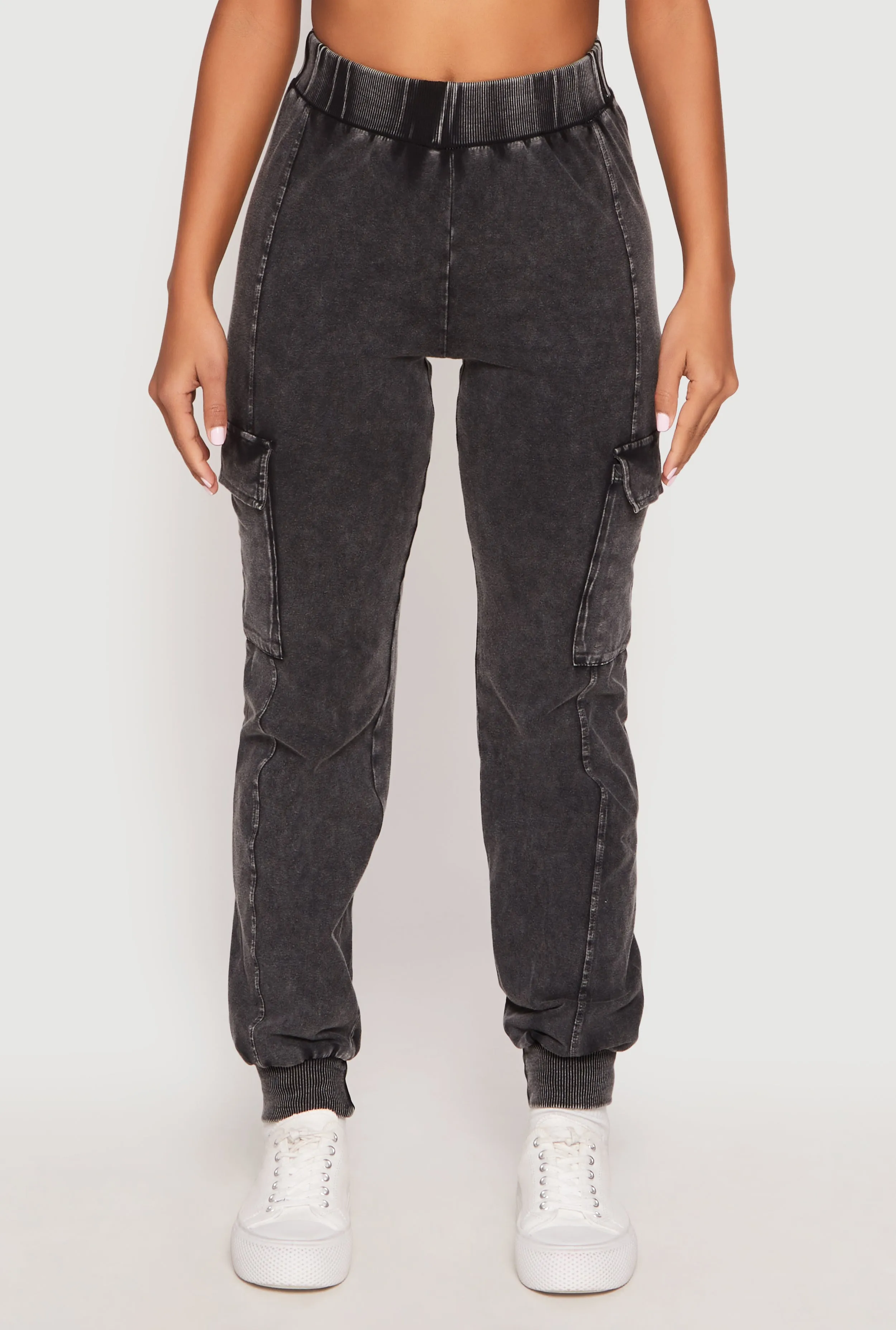 Acid Wash High Waisted Pintuck Cargo Joggers sold by Rainbow product image thumbnail 3