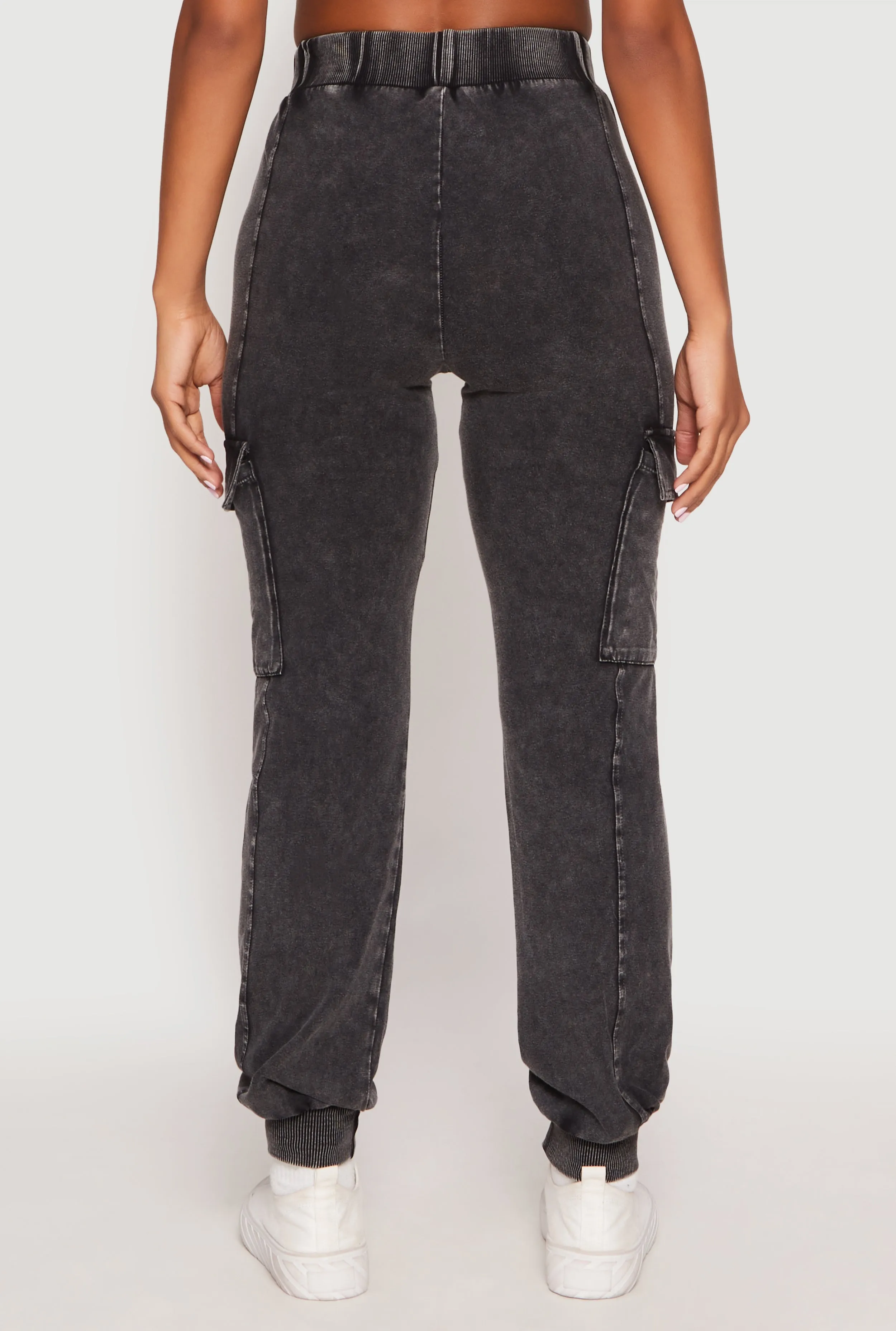 Acid Wash High Waisted Pintuck Cargo Joggers sold by Rainbow product image thumbnail 5