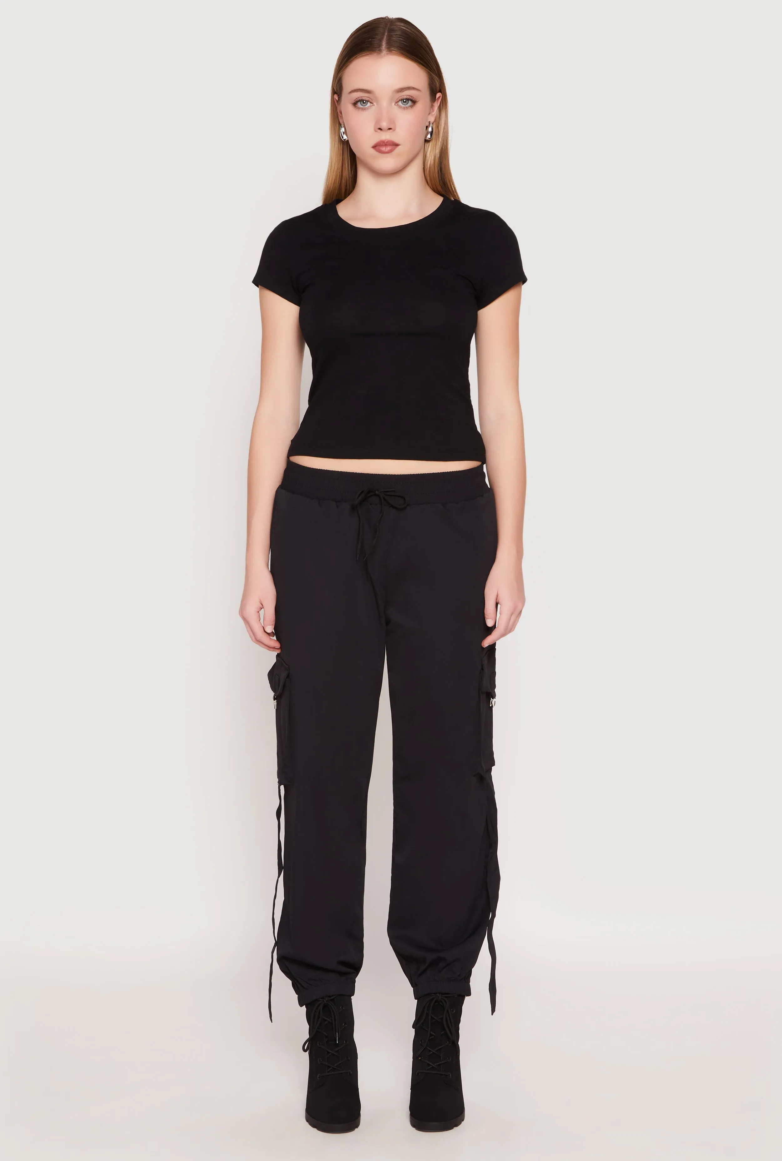 Drawstring High Waisted Cargo Joggers sold by Rainbow