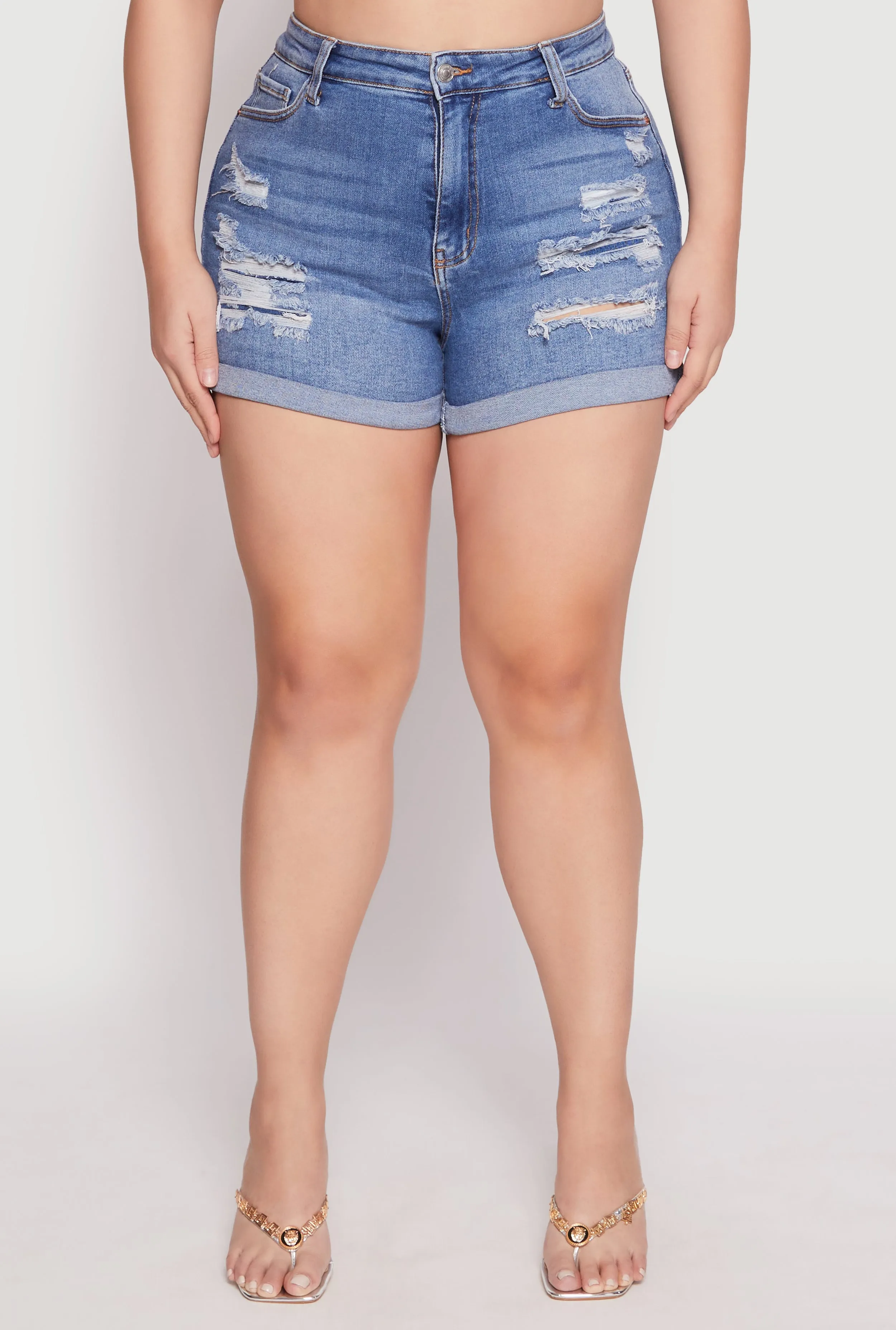Plus Size WAX Distressed Denim Mom Shorts sold by Rainbow product image thumbnail 3