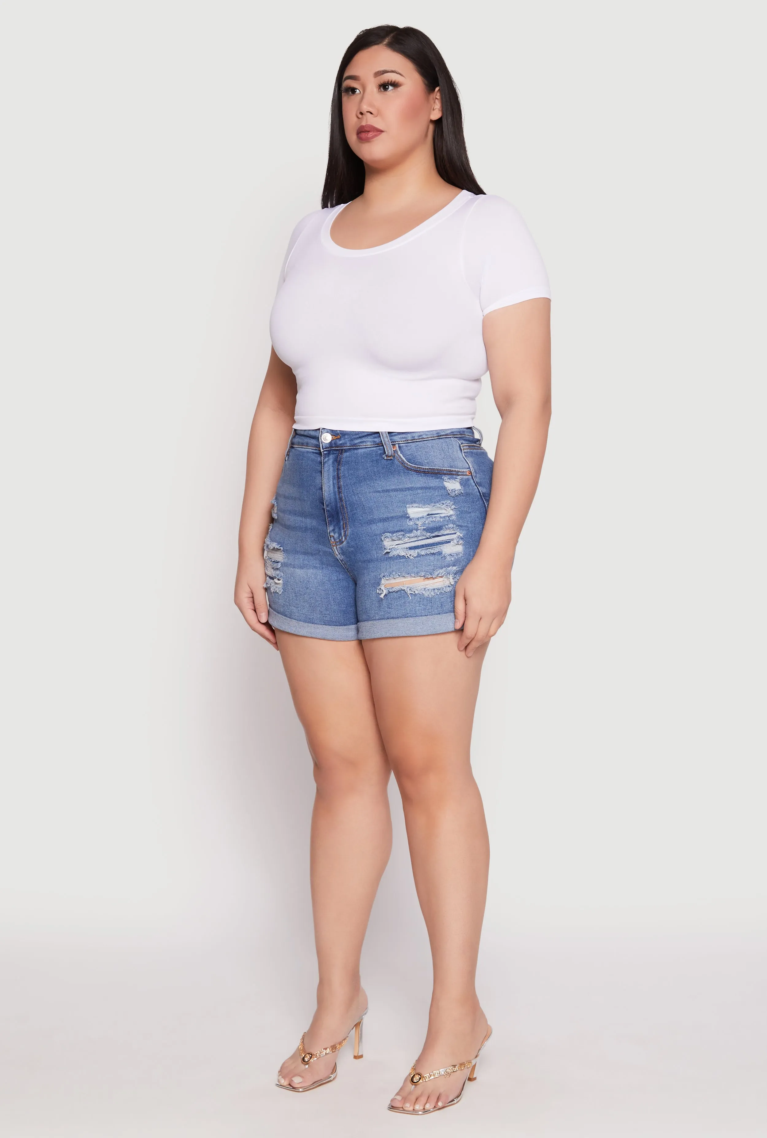 Plus Size WAX Distressed Denim Mom Shorts sold by Rainbow product image thumbnail 2