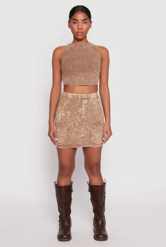 Acid Wash Cargo Pocket Mini Skirt sold by Rainbow