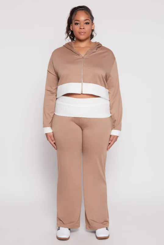 Plus Size Two Tone Waistband Wide Leg Sweatpants sold by Rainbow