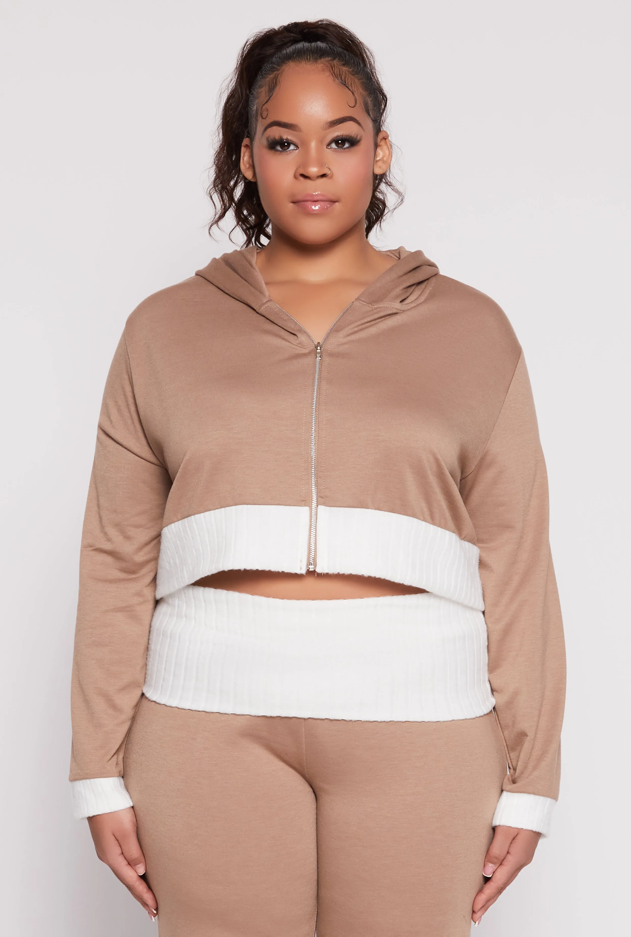 Plus Size Two Tone Trim Hooded Sweatshirt sold by Rainbow