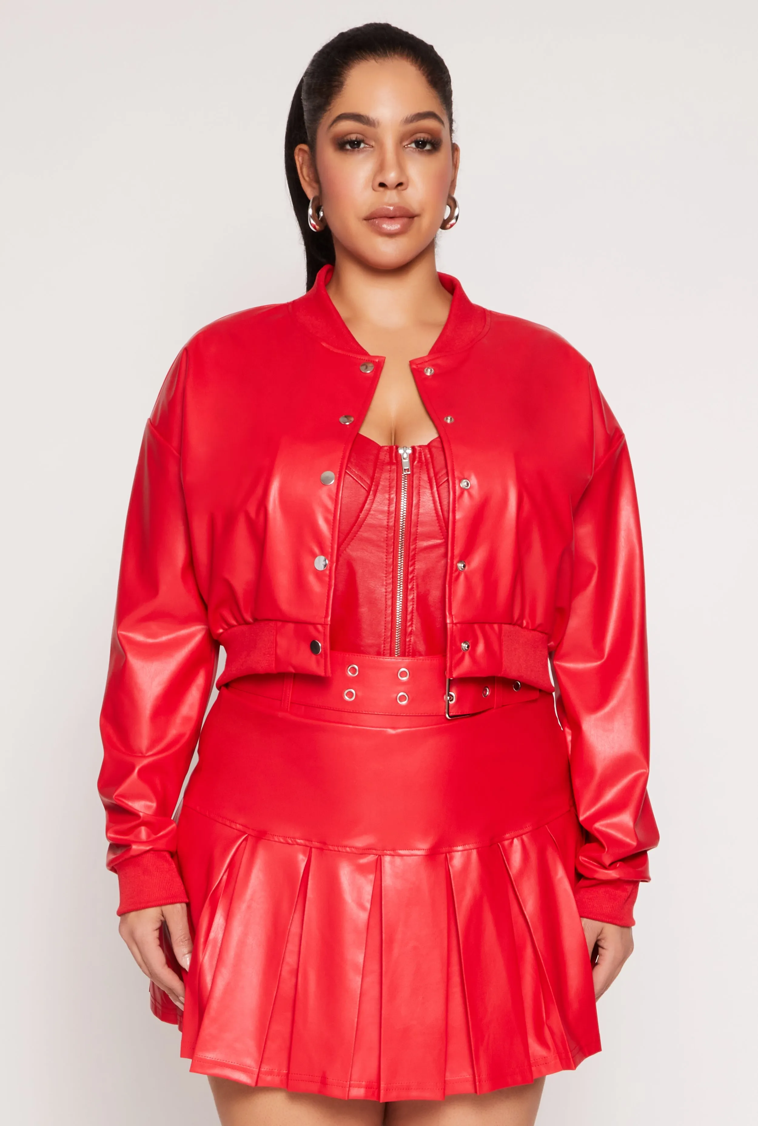 Plus Size Faux Leather Bomber Jacket sold by Rainbow