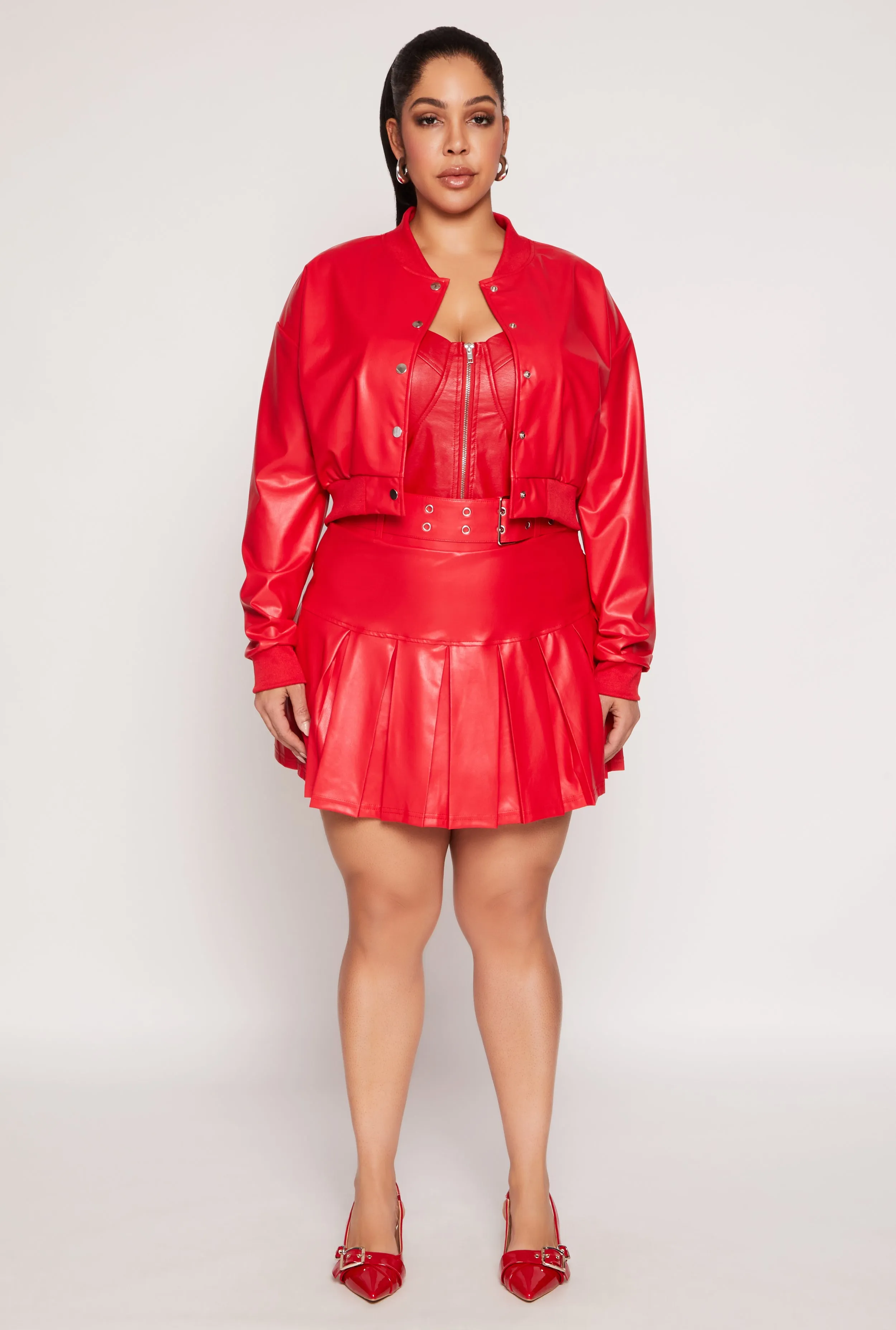 Plus Size Faux Leather Bomber Jacket sold by Rainbow product image thumbnail 2