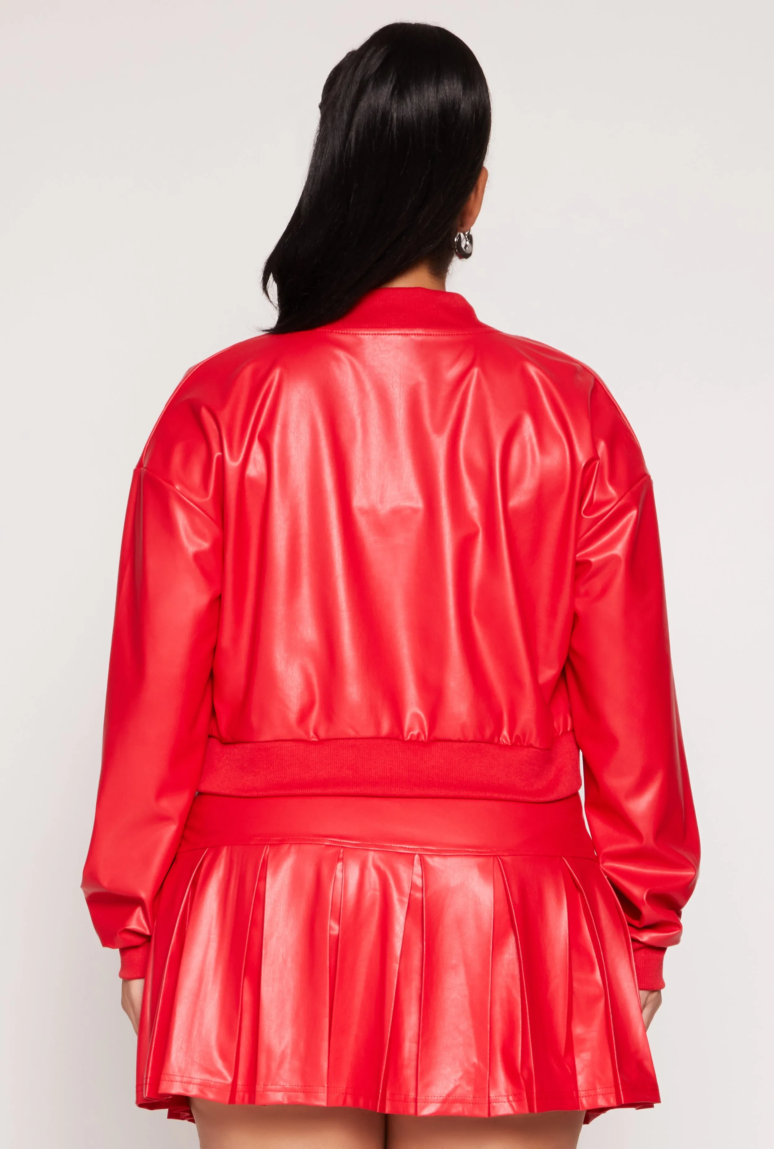 Plus Size Faux Leather Bomber Jacket sold by Rainbow product image thumbnail 5