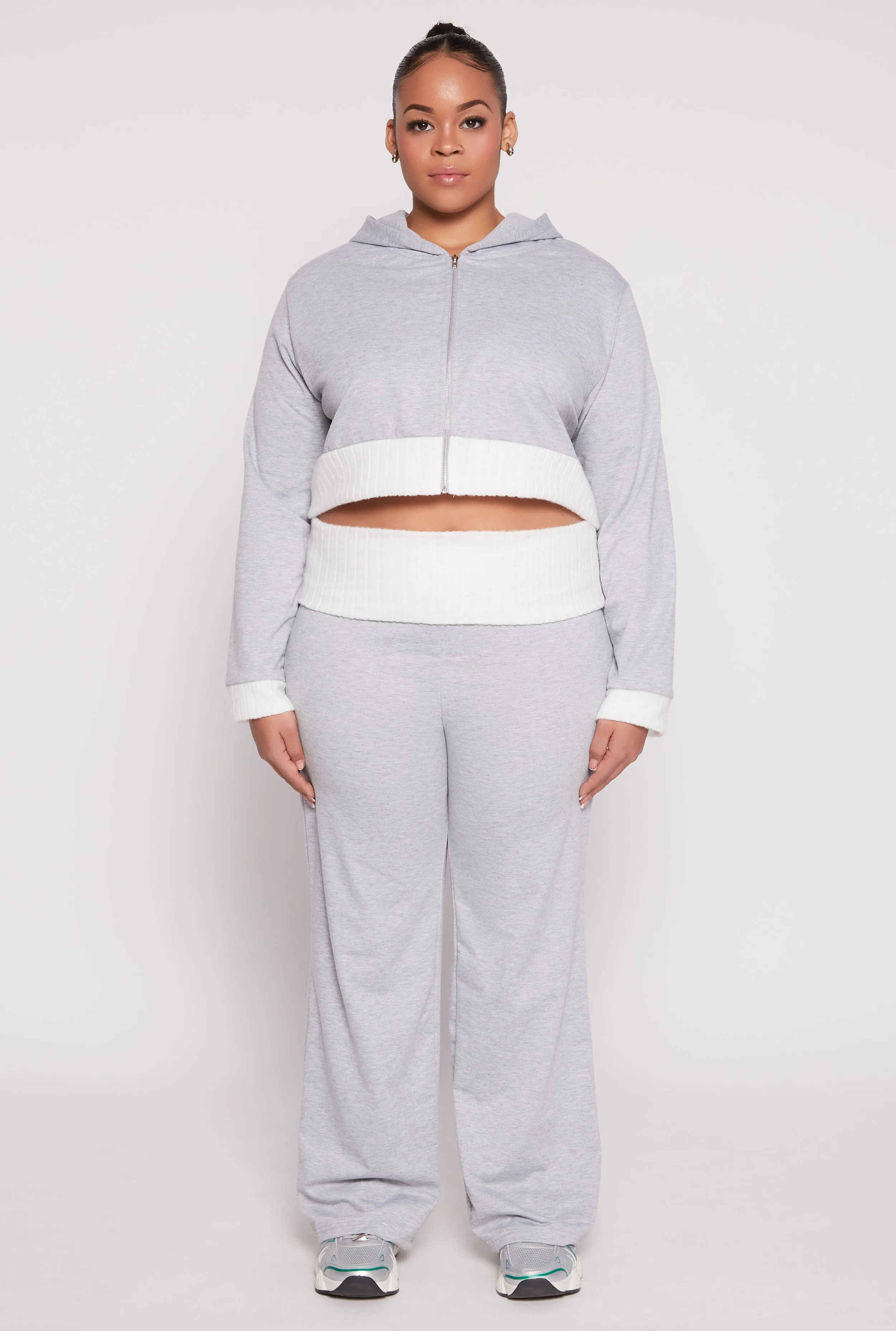 Plus Size Two Tone Waistband Wide Leg Sweatpants sold by Rainbow