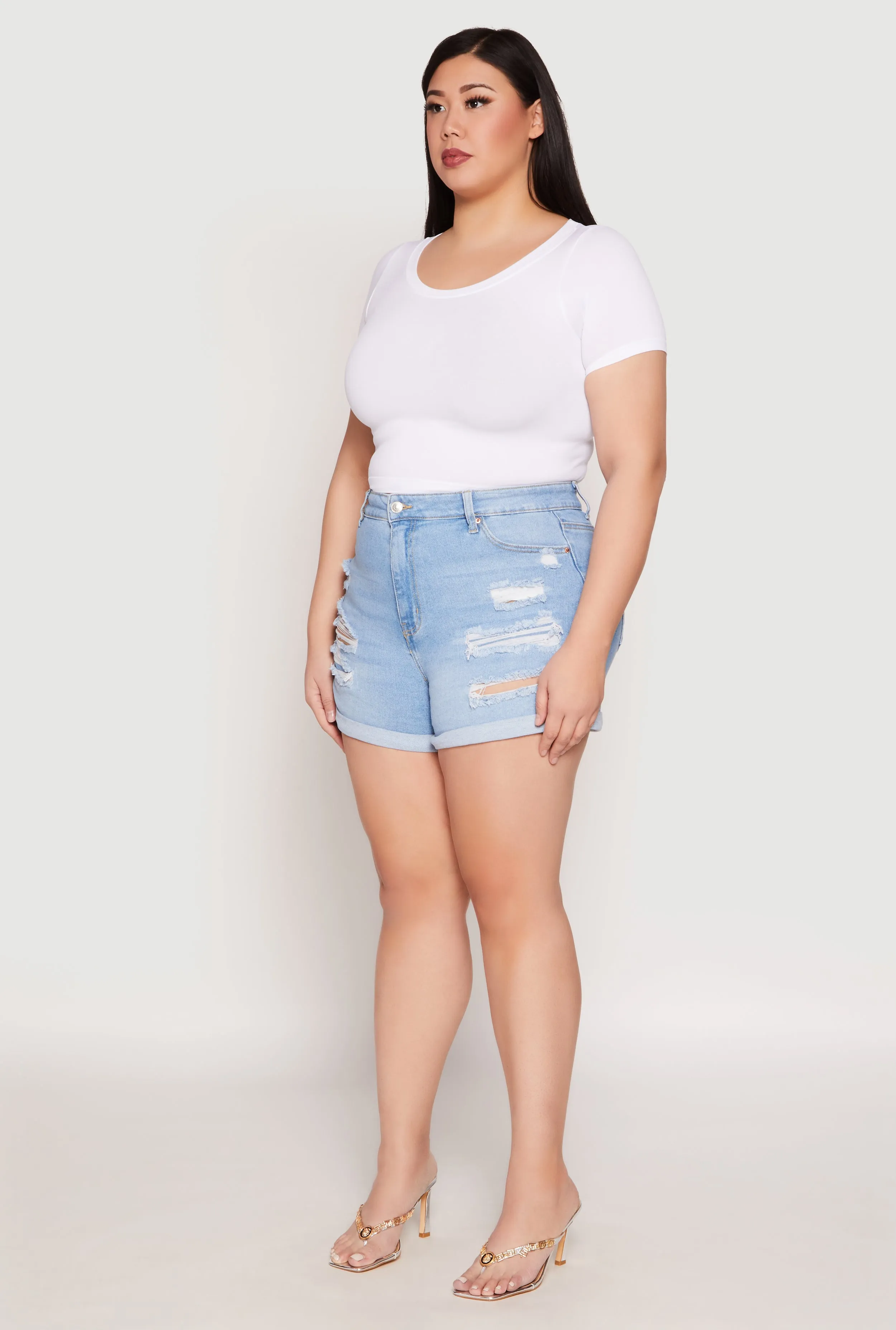 Plus Size WAX Distressed Denim Mom Shorts sold by Rainbow product image thumbnail 2