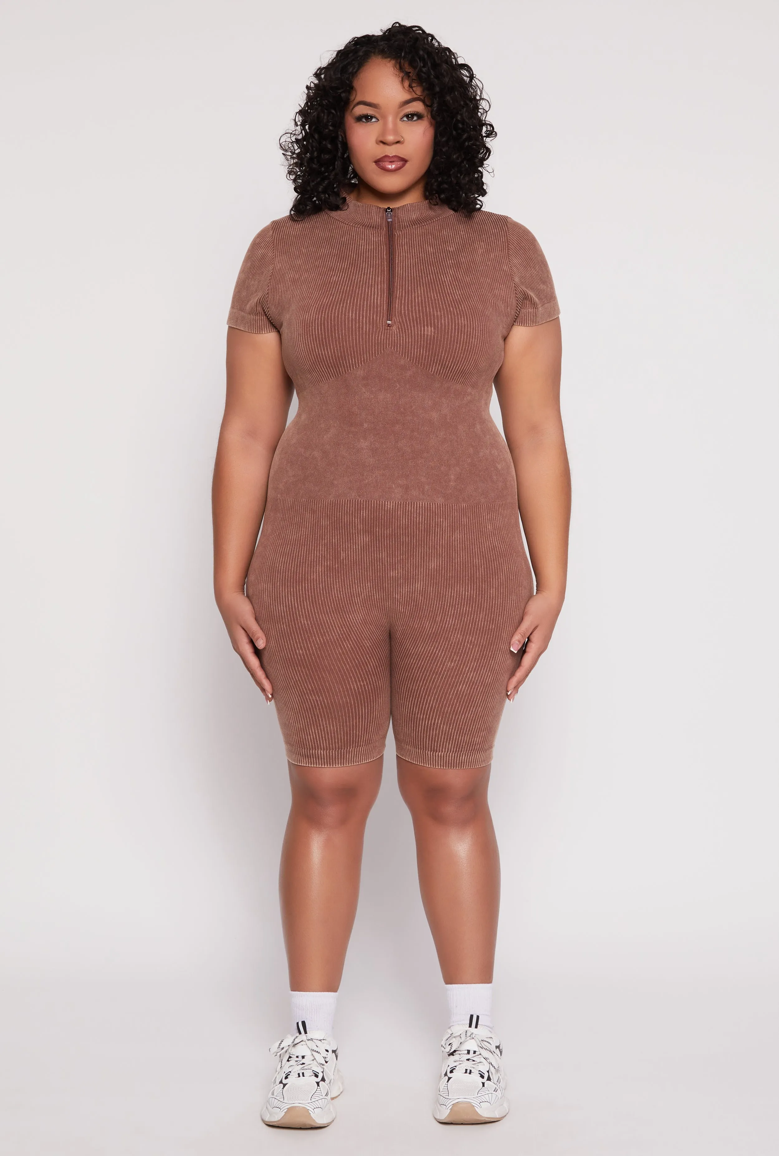 Plus Size Acid Wash Biker Romper sold by Rainbow