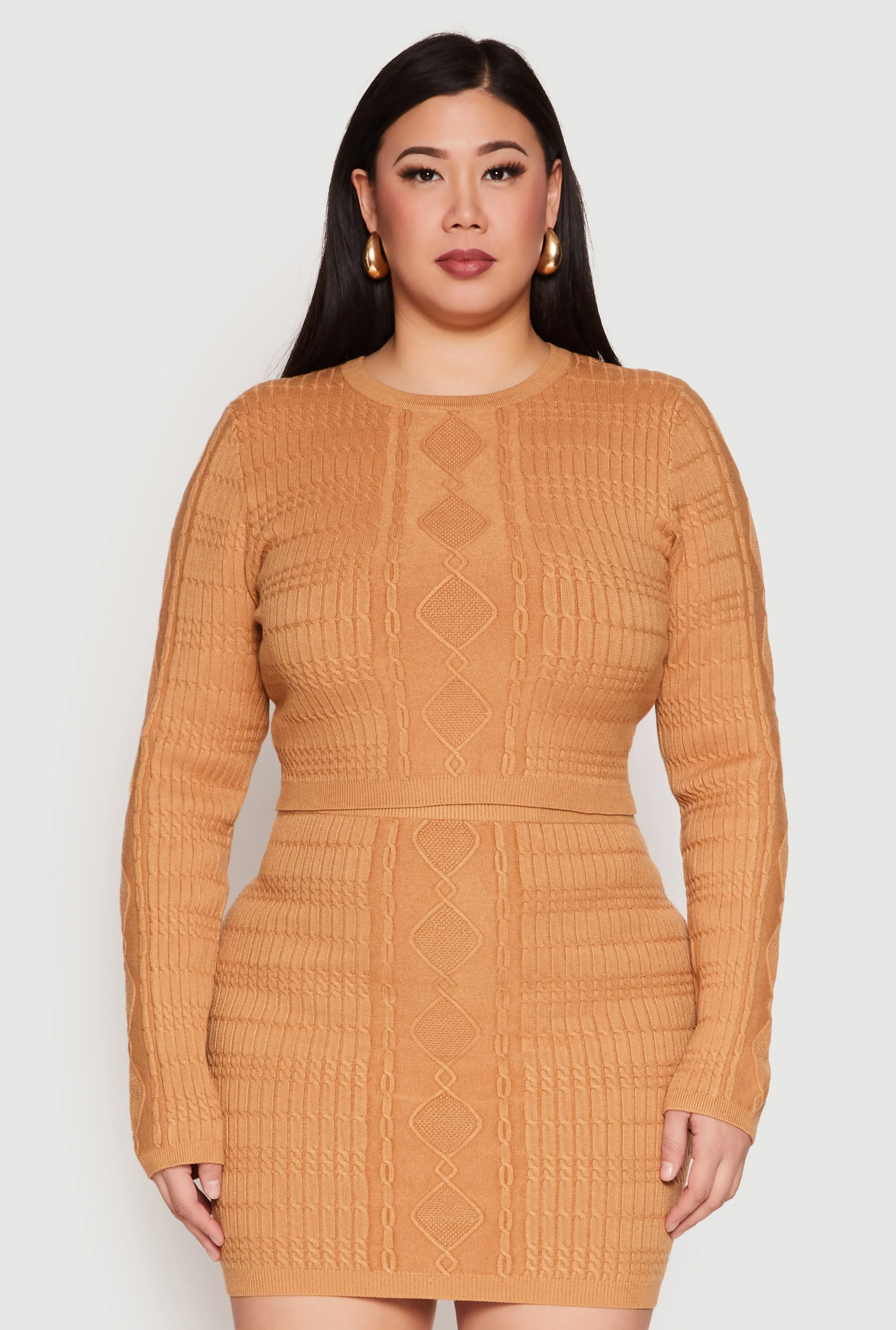 Plus Size Daisy Cable Knit Crew Neck Sweater sold by Rainbow