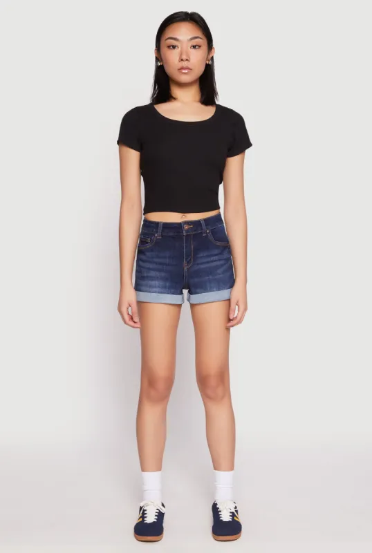 WAX Fixed Cuff High Waist Denim Shorts sold by Rainbow