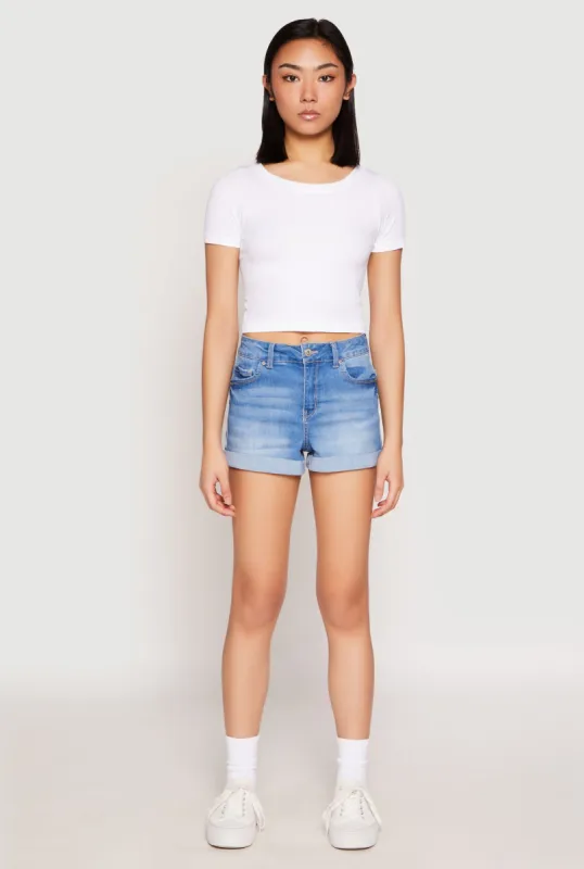 WAX Fixed Cuff High Waist Denim Shorts sold by Rainbow