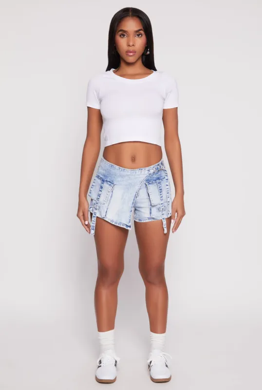 VIP Denim Asymmetrical Wrap Front Cargo Skort sold by Rainbow