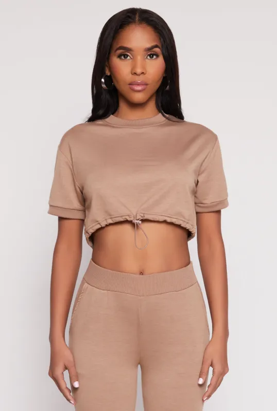 French Terry Toggle Drawstring Hem Crop Top sold by Rainbow
