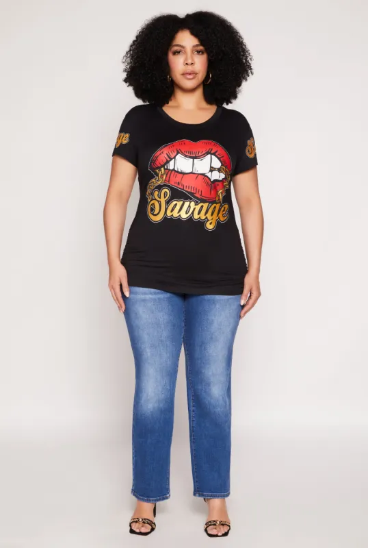 Plus Size Savage Lip Graphic Ruched Top sold by Rainbow