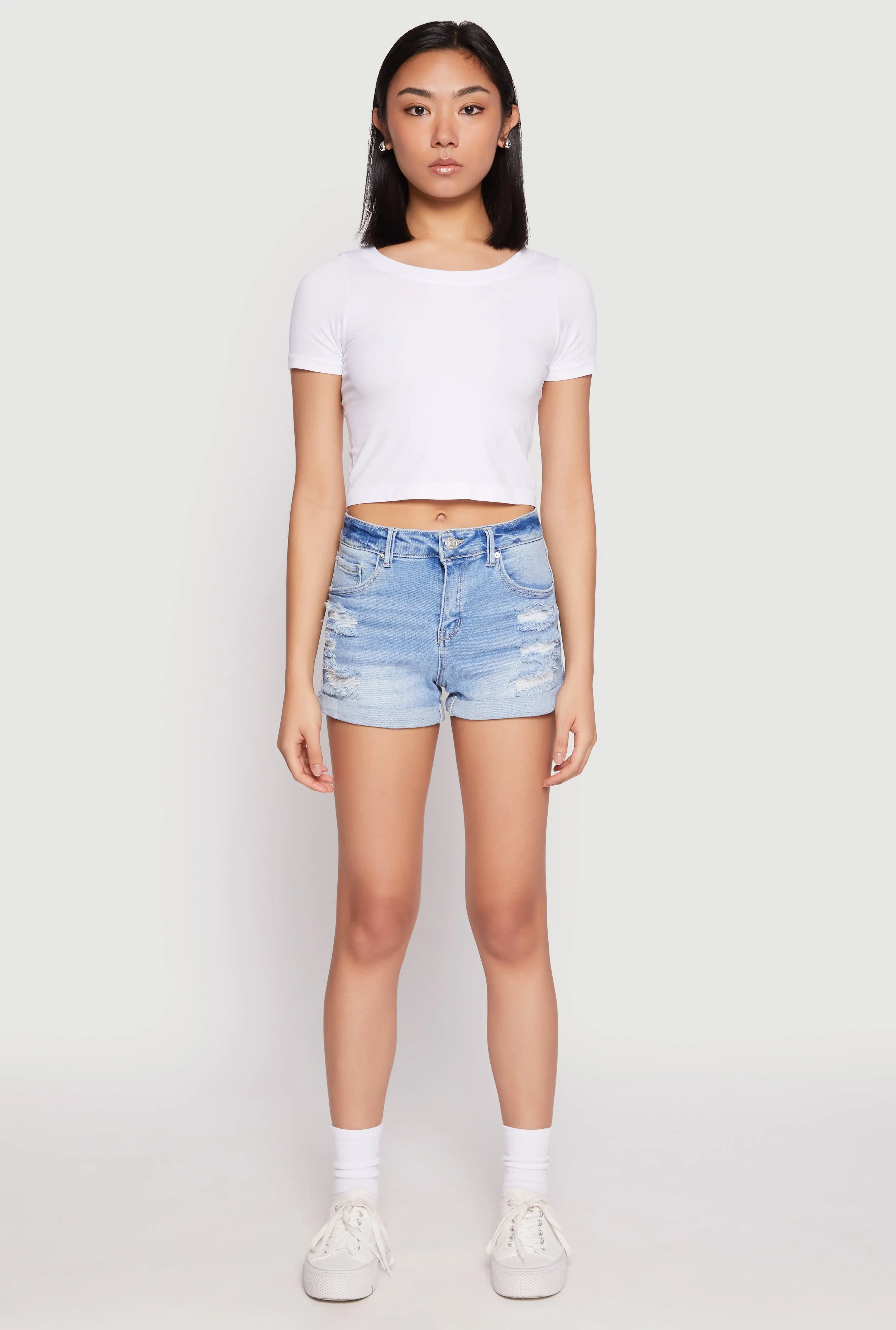 WAX Distressed Denim Shorts sold by Rainbow