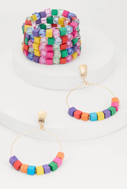 Beaded Layered Stretch Bracelet and Hoop Earrings sold by Rainbow