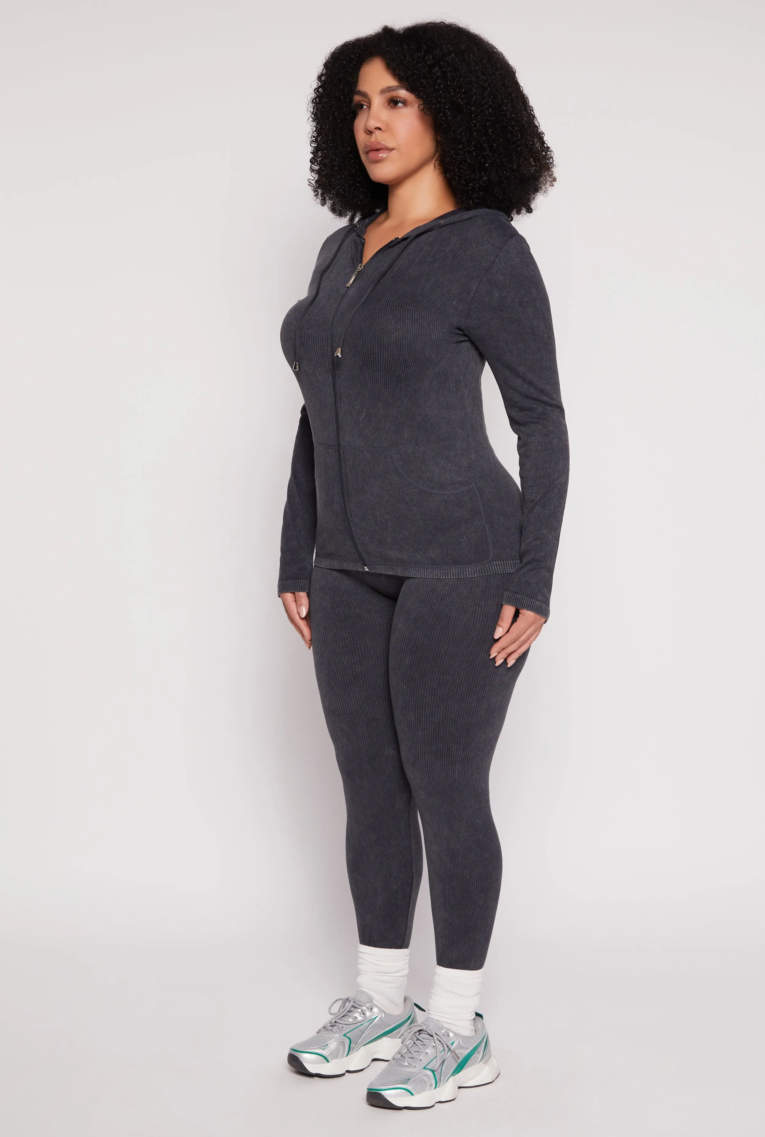 Plus Size Seamless Acid Wash Zip Front Hoodie sold by Rainbow product image thumbnail 3
