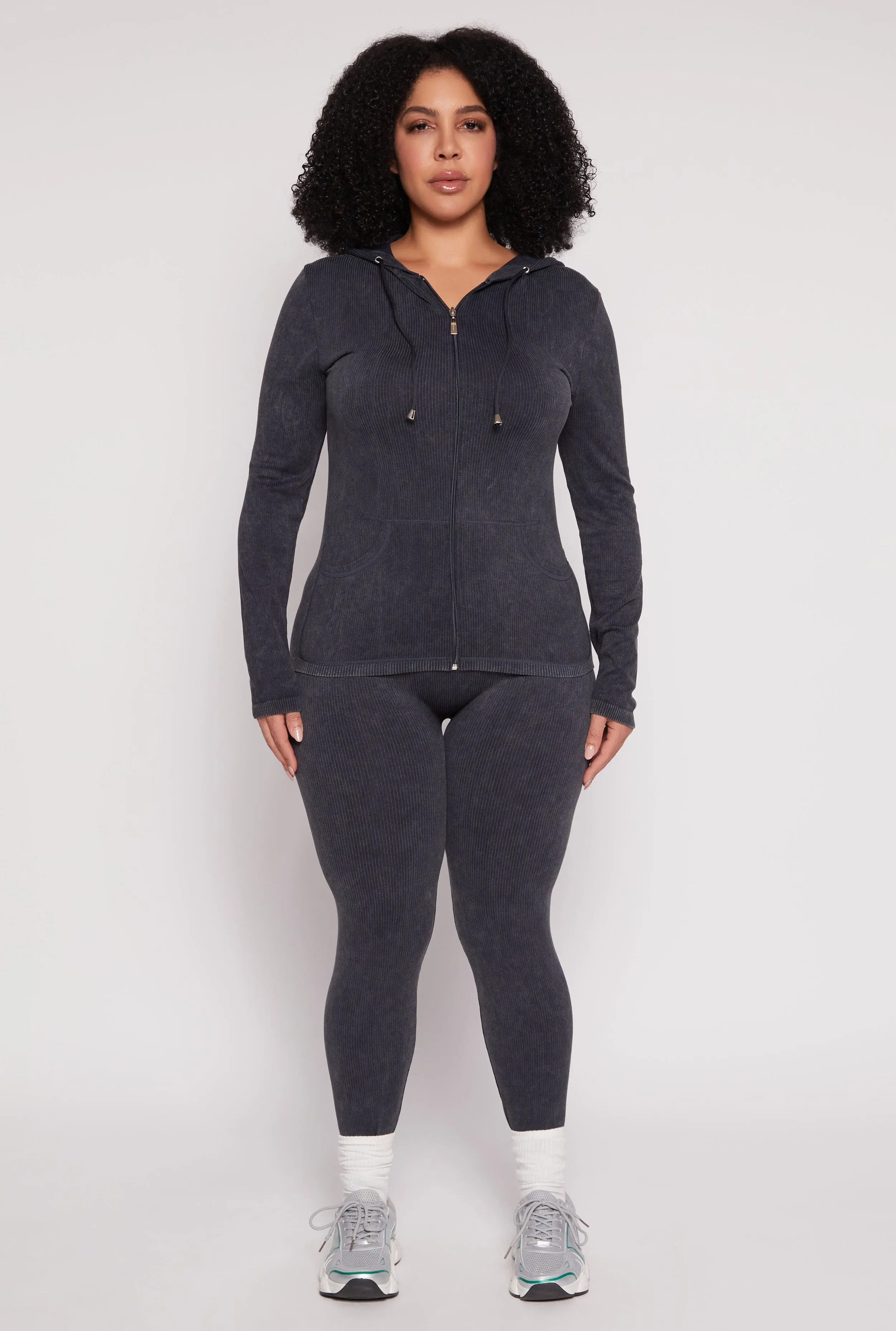 Plus Size Seamless Acid Wash Zip Front Hoodie sold by Rainbow product image thumbnail 2