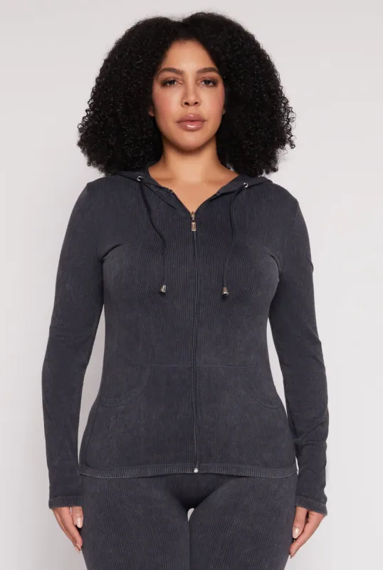 Plus Size Seamless Acid Wash Zip Front Hoodie sold by Rainbow
