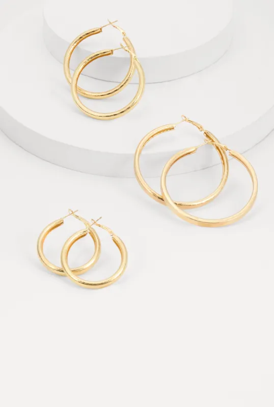 Metallic Textured Hoop Earring Trio sold by Rainbow