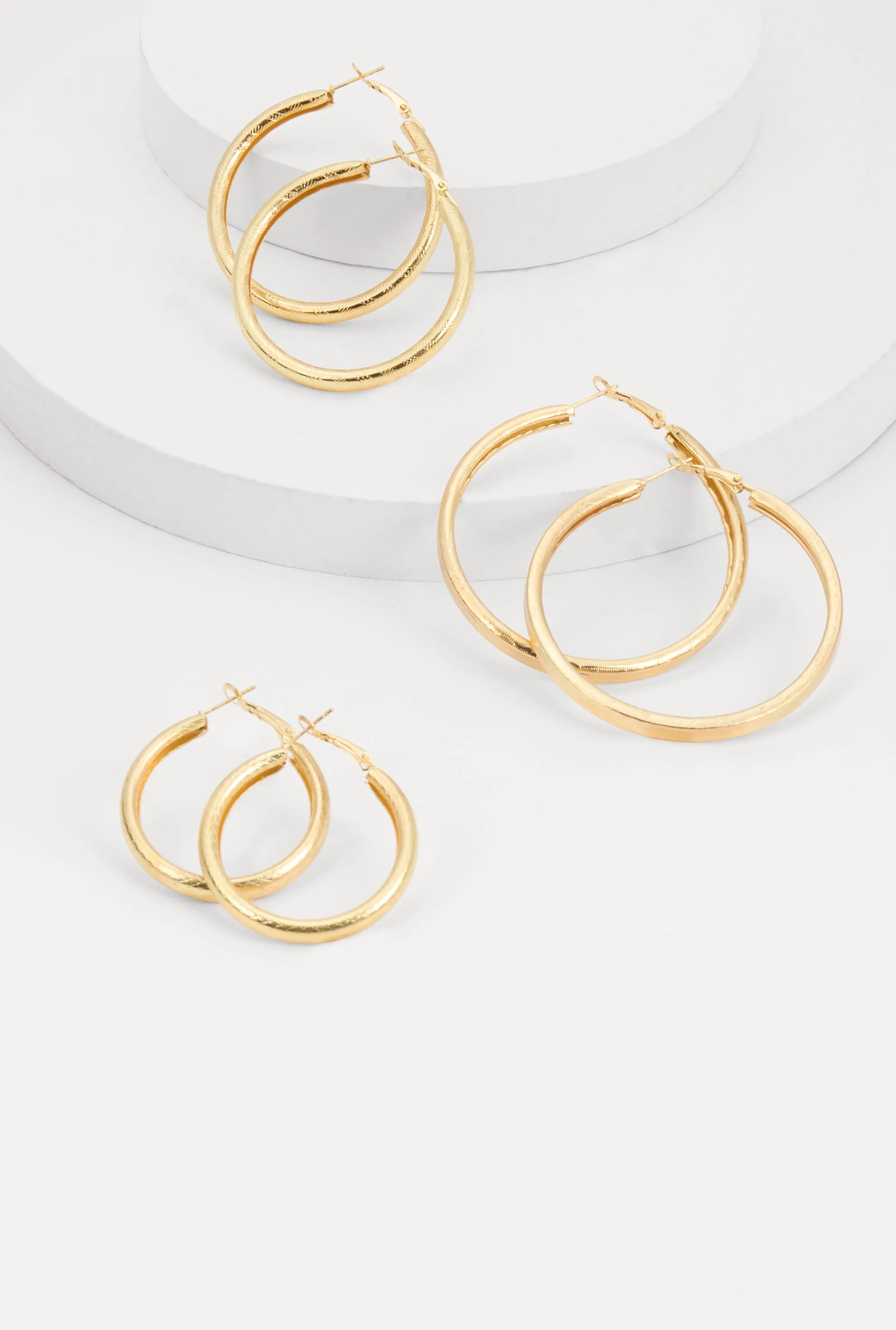 Metallic Textured Hoop Earring Trio sold by Rainbow