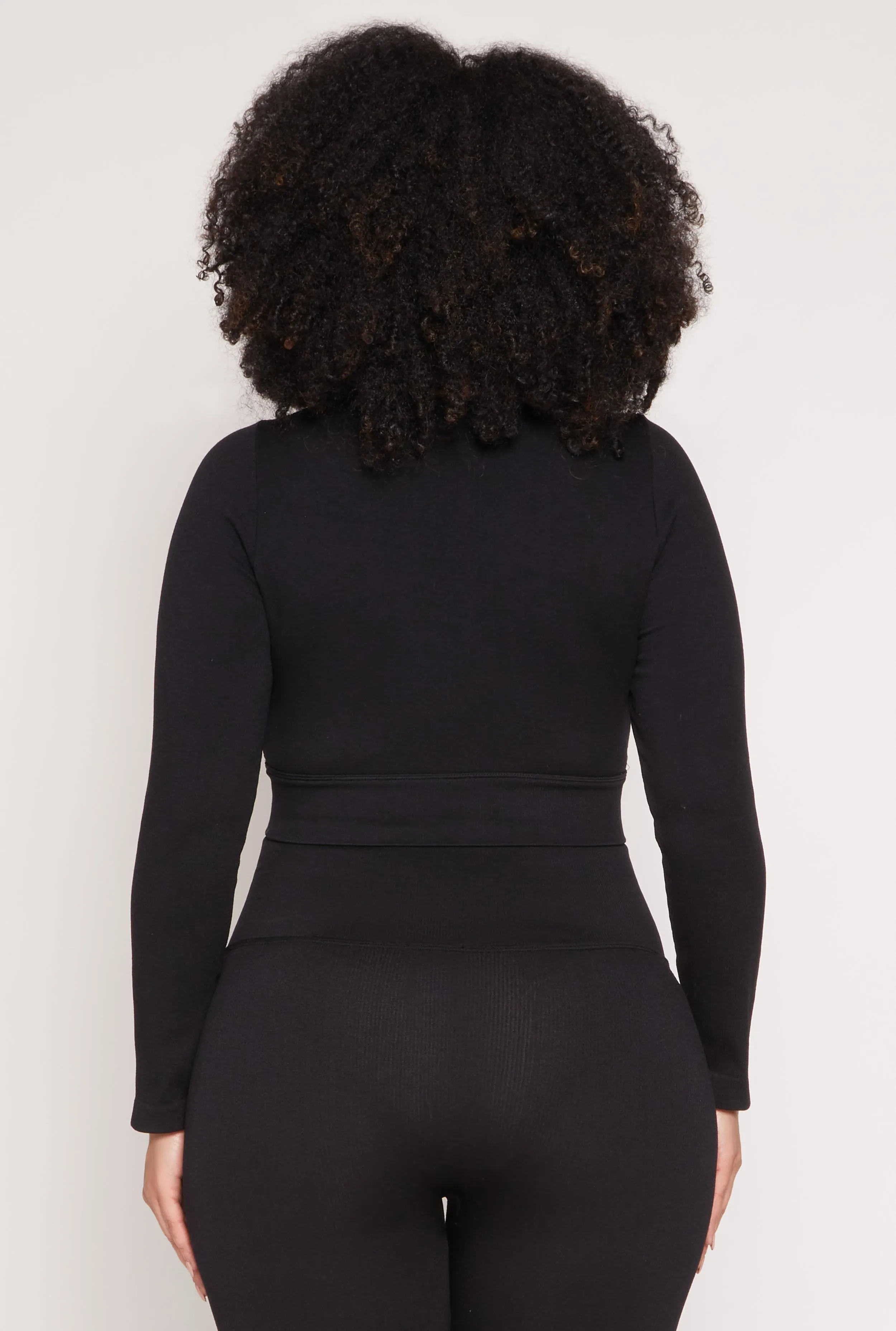 Plus Size Seamless Lace Up Long Sleeve Crop Top sold by Rainbow product image thumbnail 5