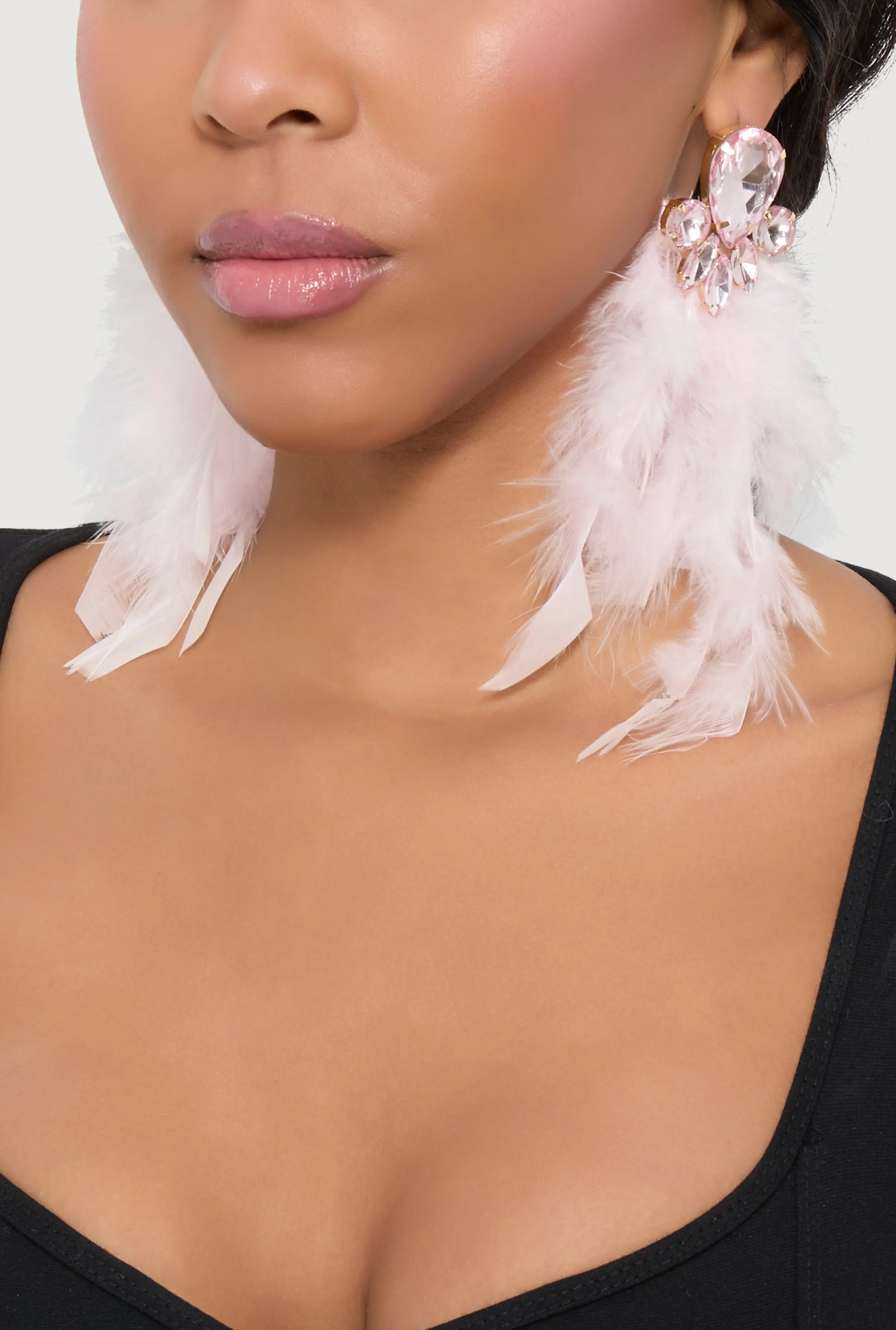 Rhinestone Long Feather Drop Earrings sold by Rainbow product image thumbnail 2