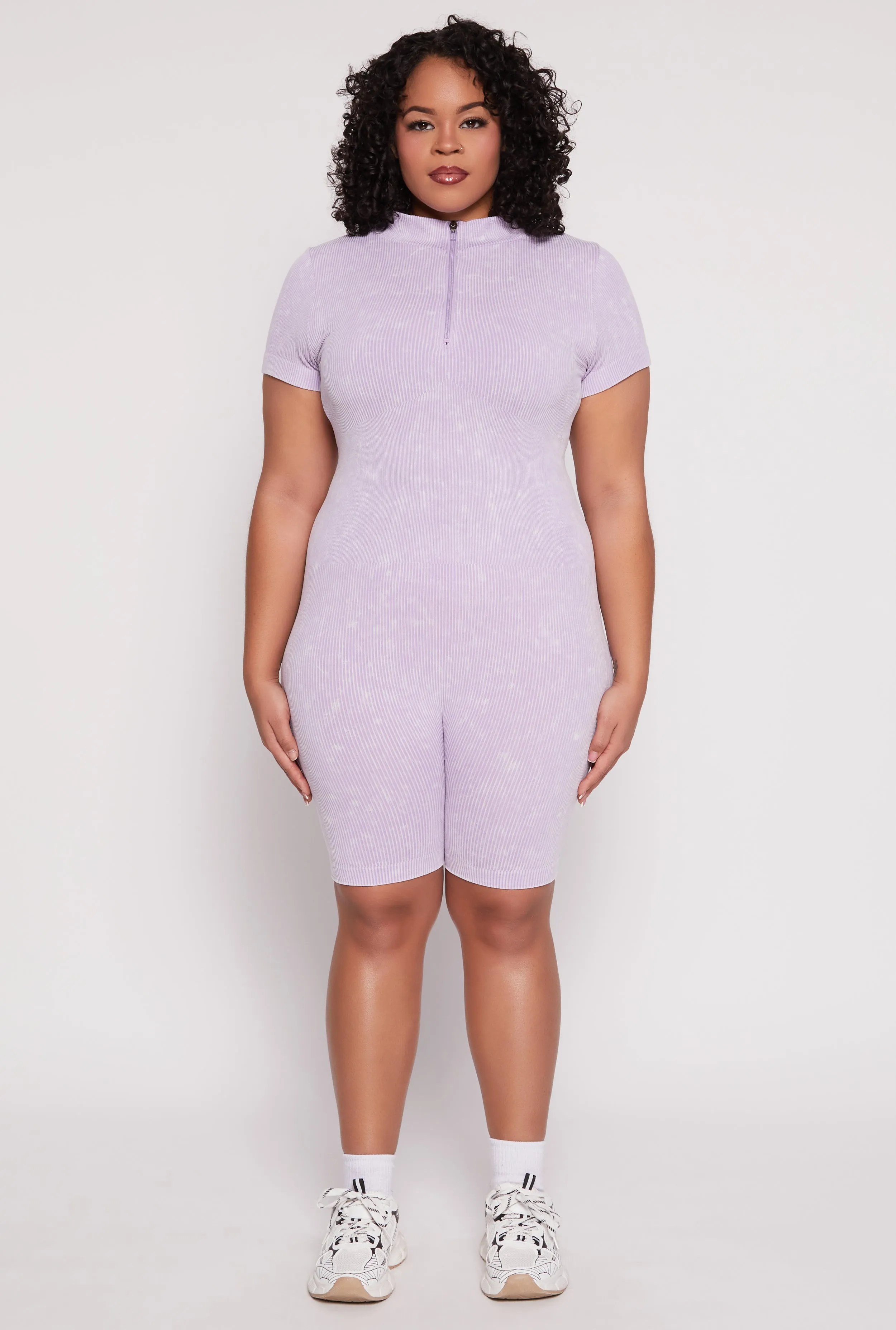 Plus Size Acid Wash Biker Romper sold by Rainbow