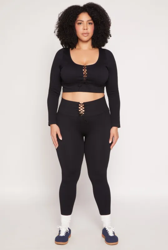 Plus Size Seamless Lace Up Leggings sold by Rainbow