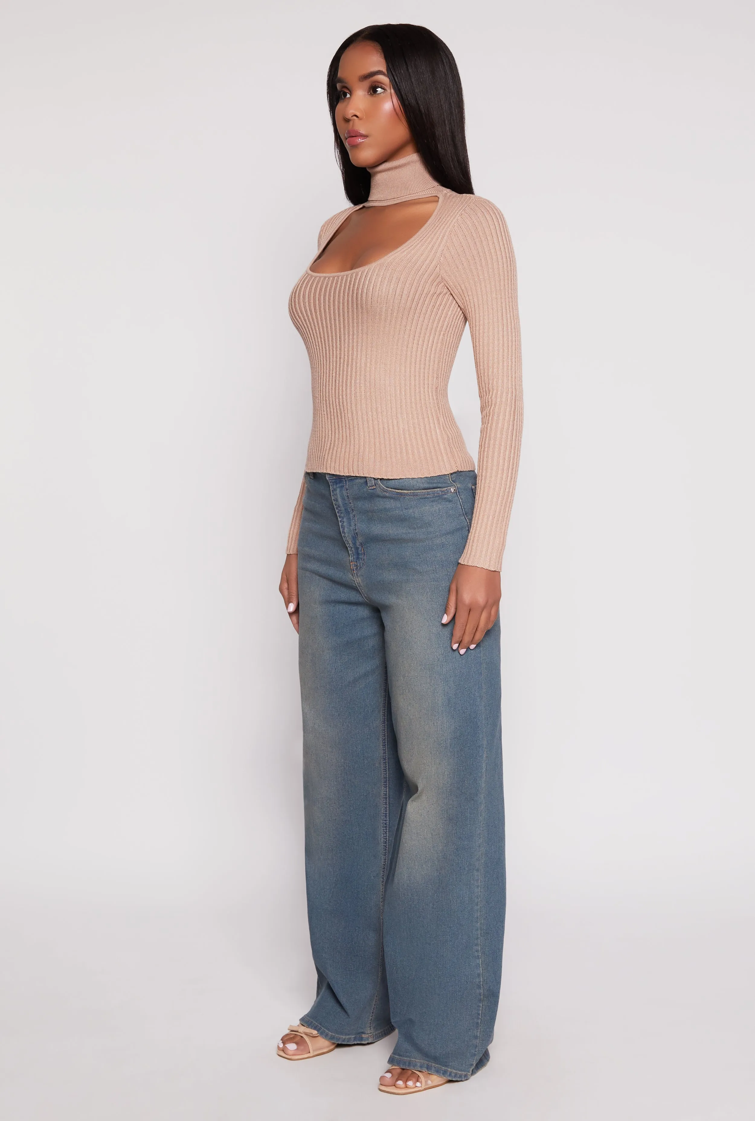 Ribbed Knit Cut Out Turtleneck Sweater sold by Rainbow product image thumbnail 3