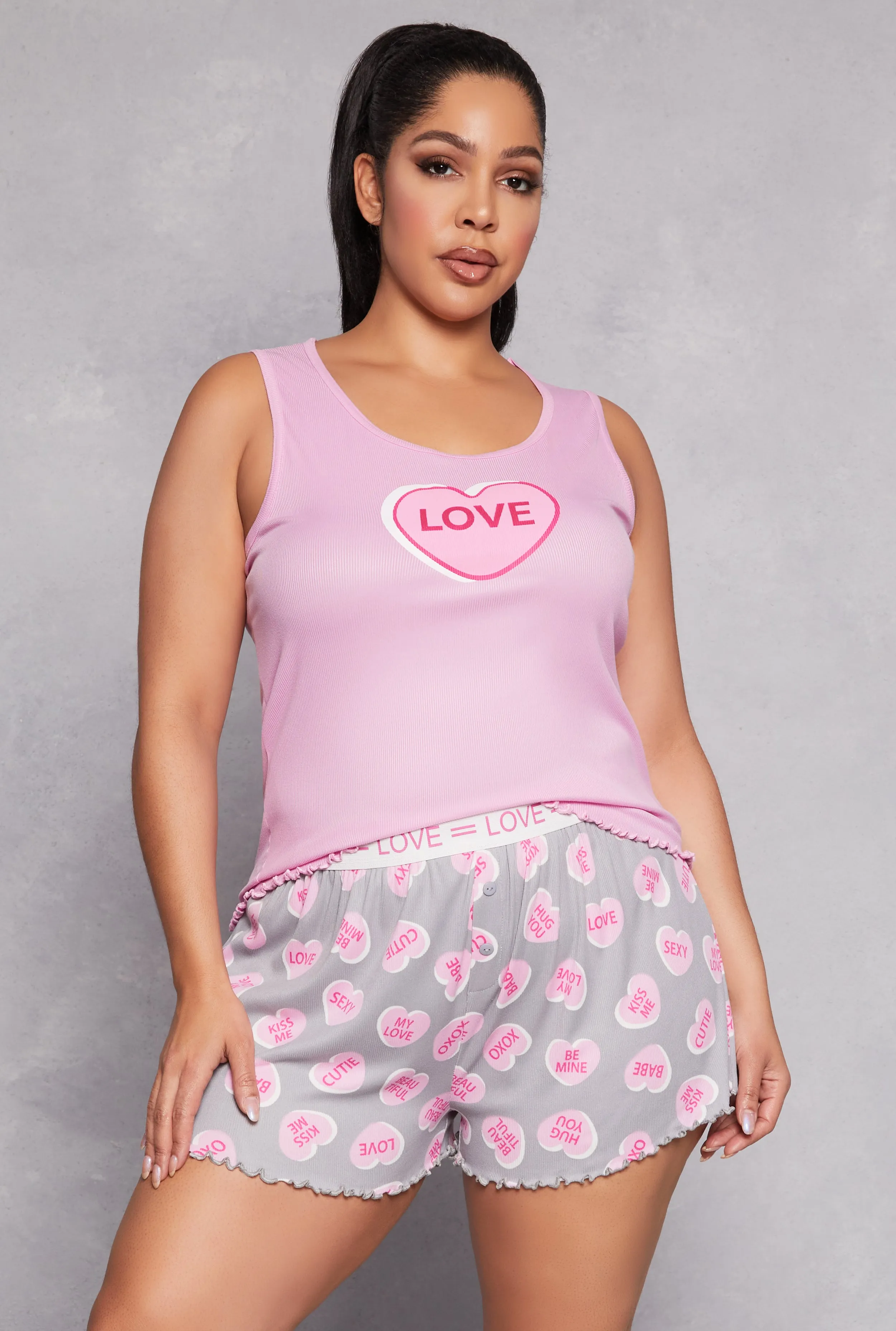 Plus Size Candy Heart Pajama Tank Top and Shorts sold by Rainbow
