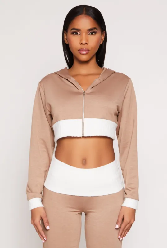 Two Tone Trim Cropped Hooded Sweatshirt sold by Rainbow