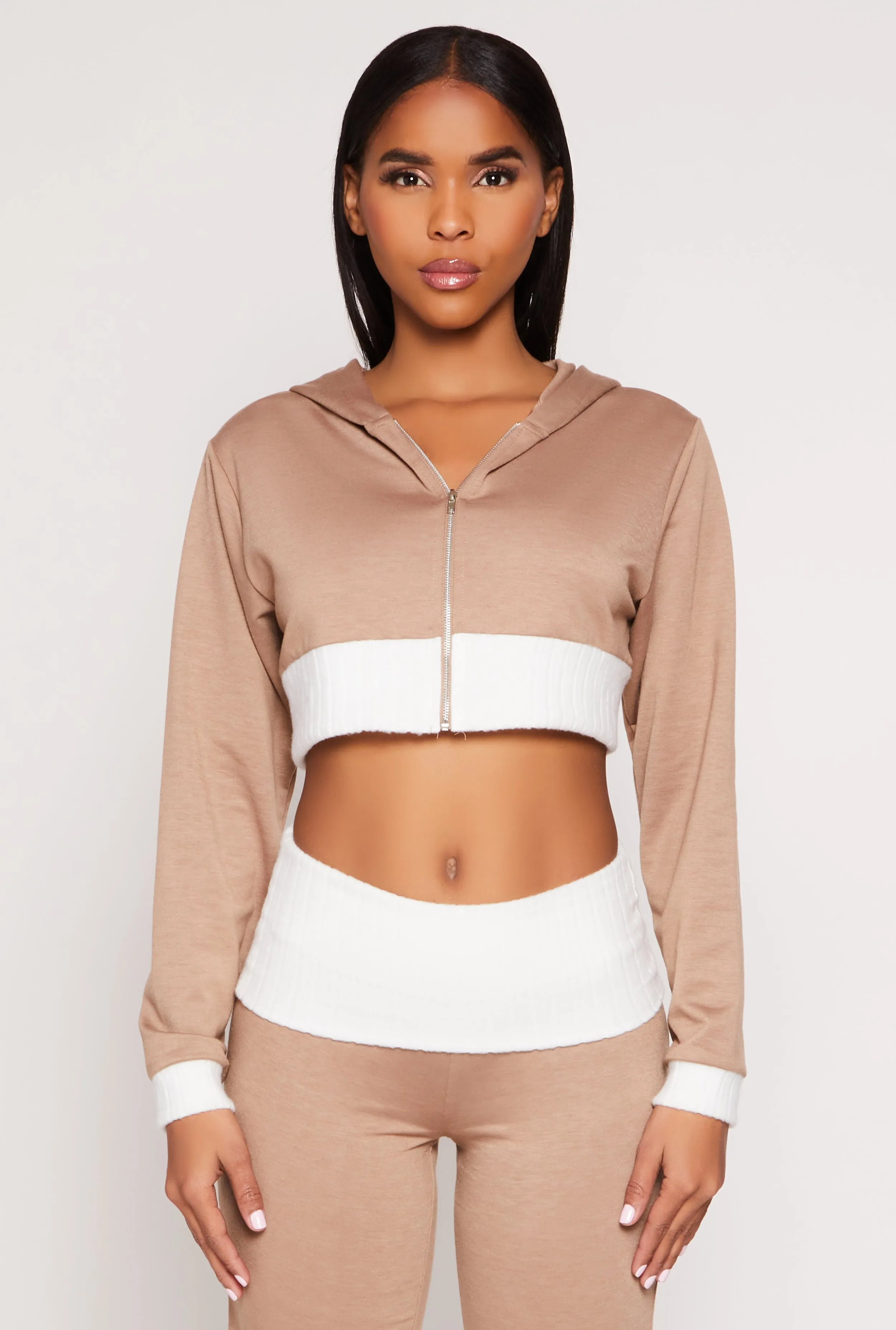 Two Tone Trim Cropped Hooded Sweatshirt sold by Rainbow
