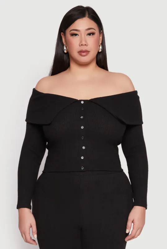 Plus Size Almost Famous Off The Shoulder Cropped Sweater sold by Rainbow