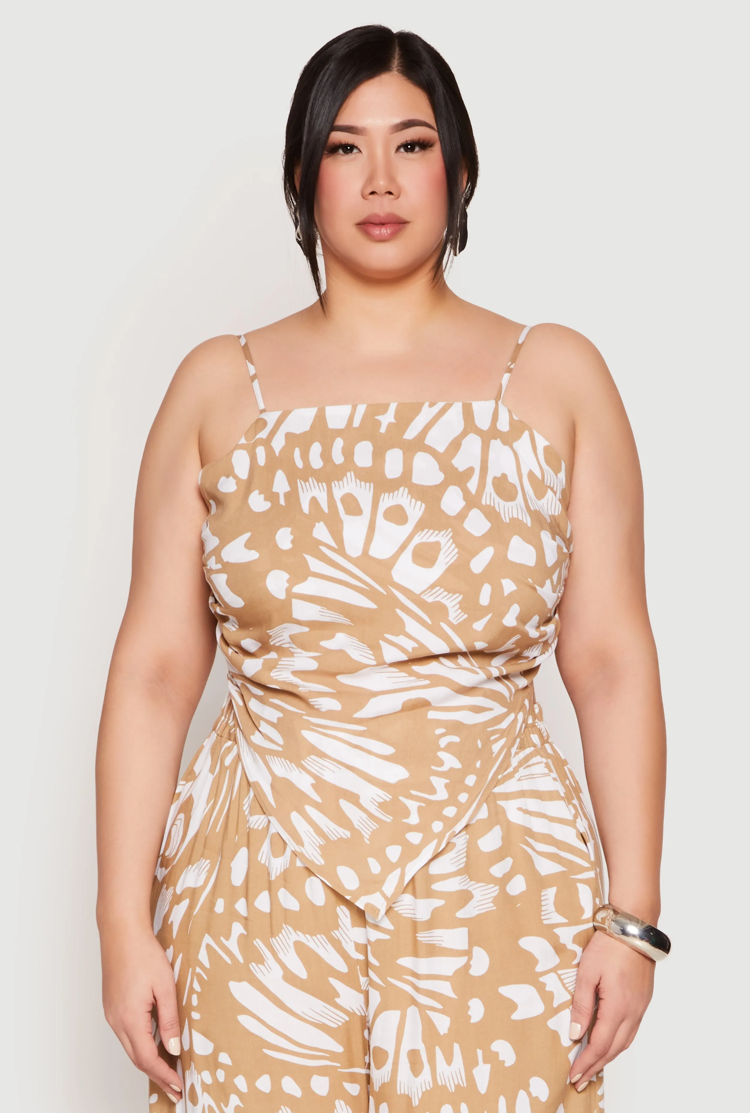 Plus Size Abstract Butterfly Print Hanky Hem Top sold by Rainbow