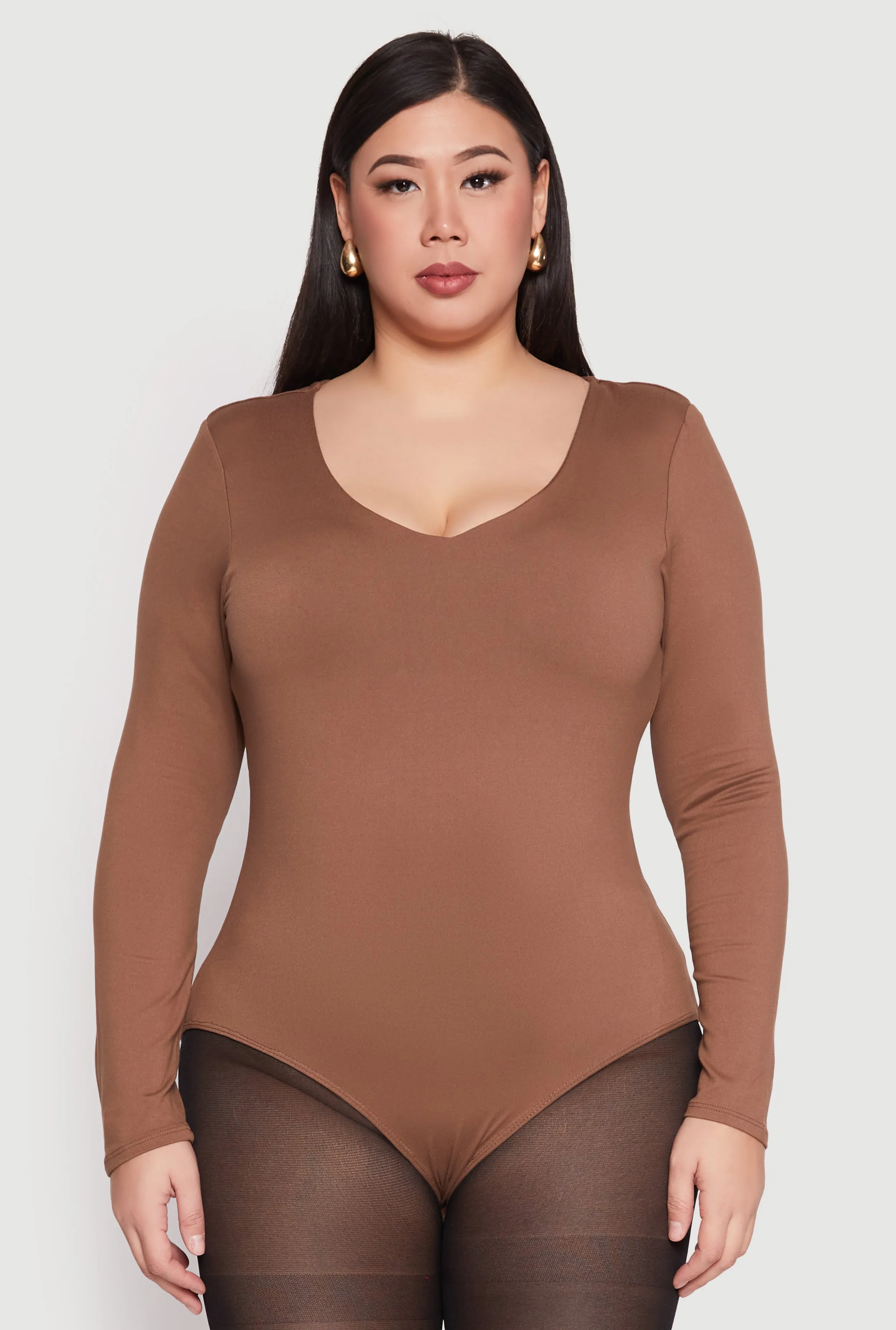 Plus Size Long Sleeve V Neck Bodysuit sold by Rainbow product image thumbnail 2