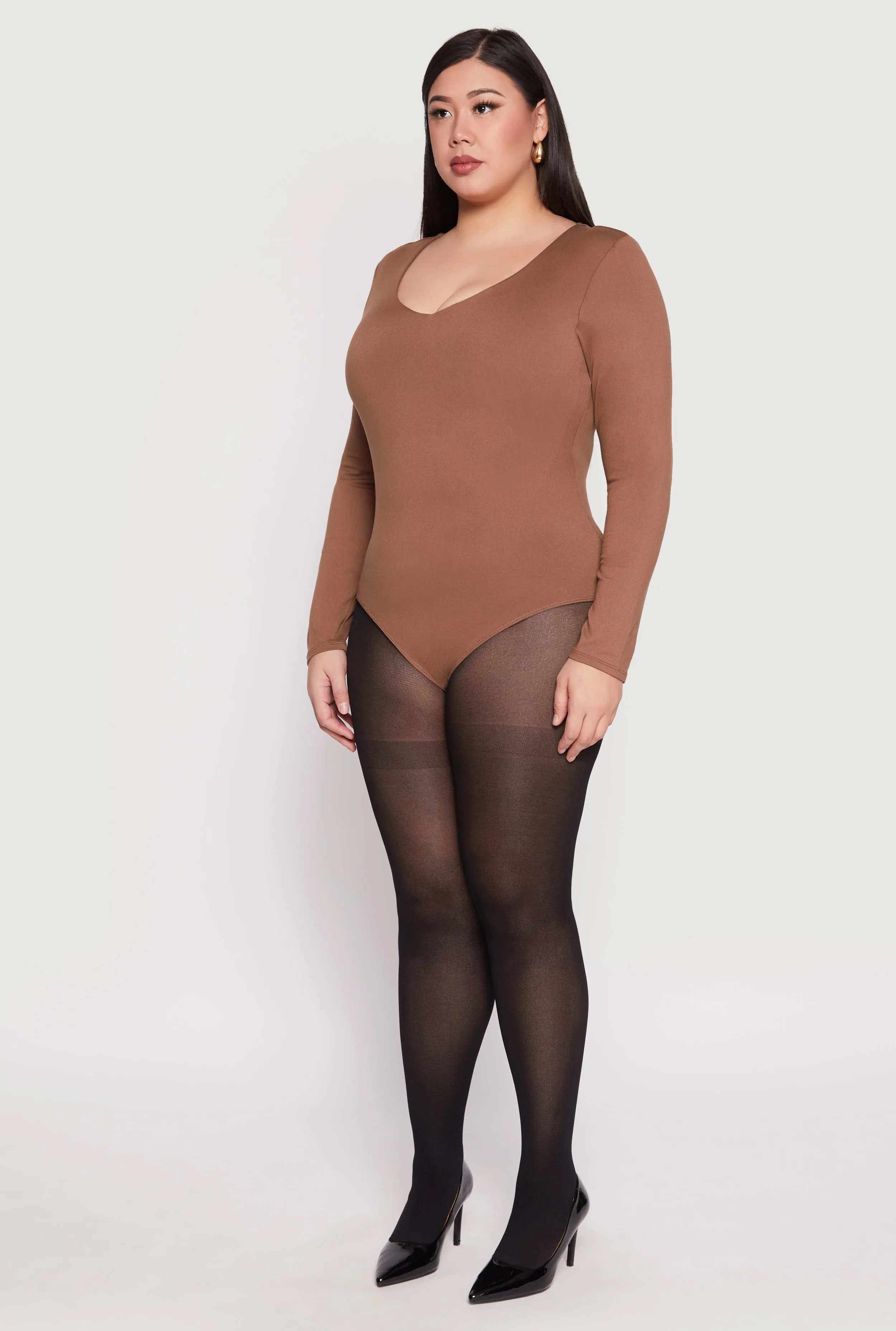 Plus Size Long Sleeve V Neck Bodysuit sold by Rainbow product image thumbnail 3