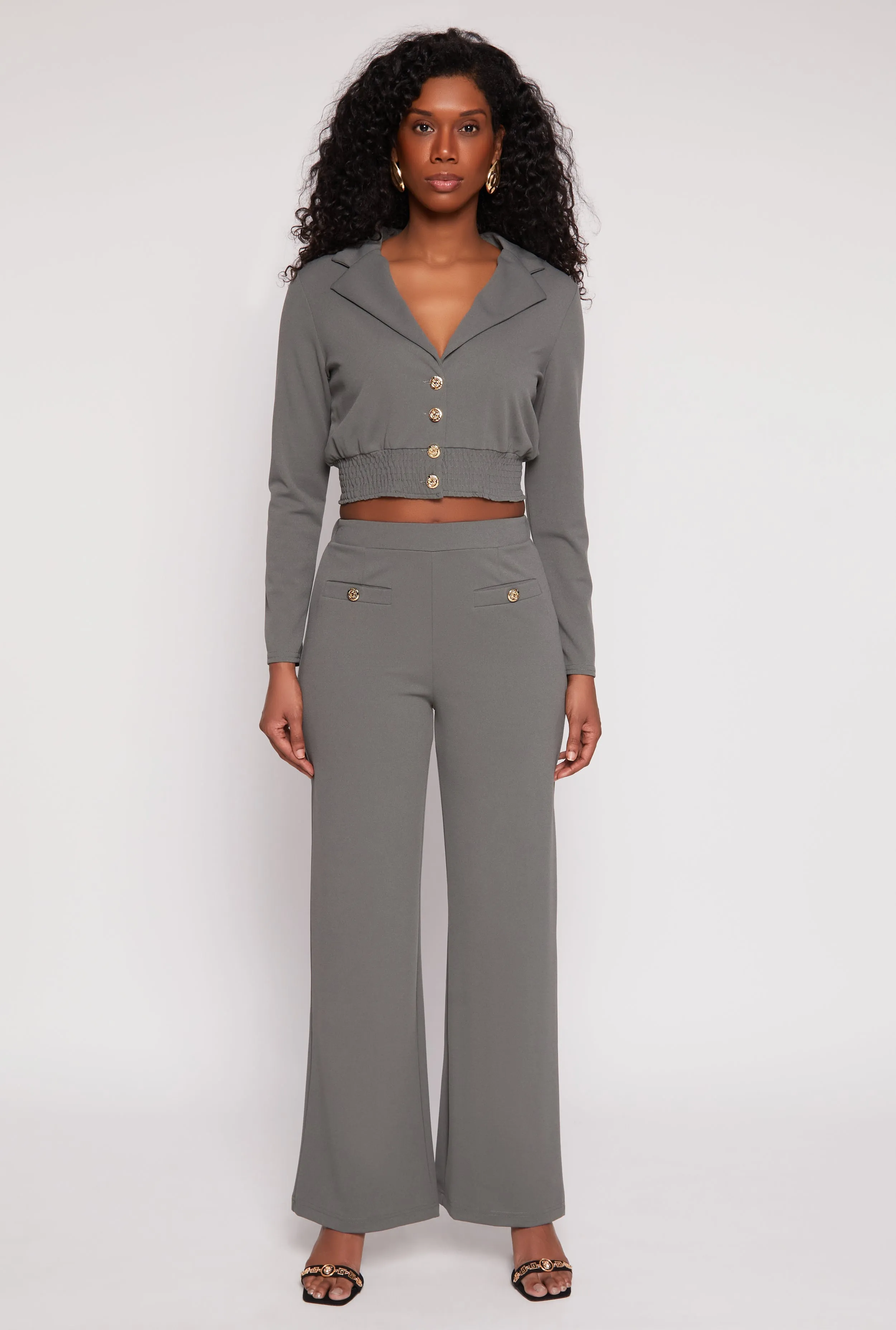 Button Detail Wide Leg Dress Pants sold by Rainbow