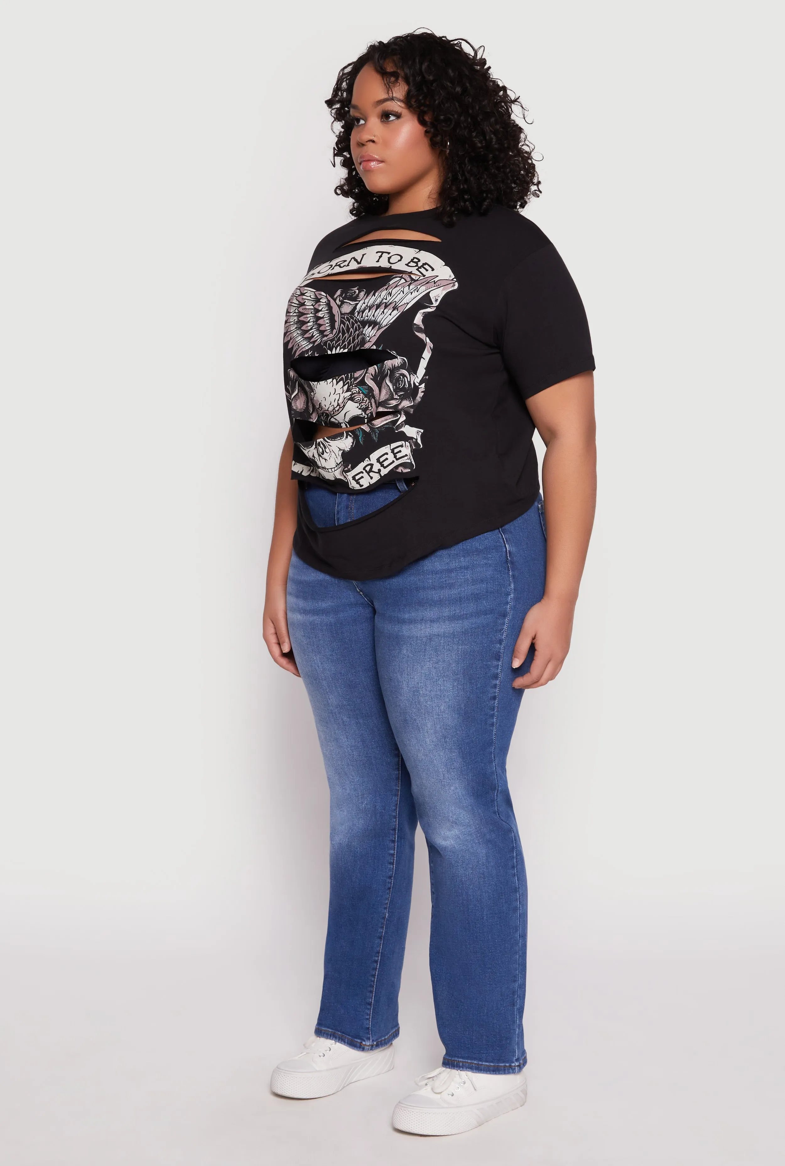 Plus Size Slashed Born To Be Free Tee sold by Rainbow product image thumbnail 3