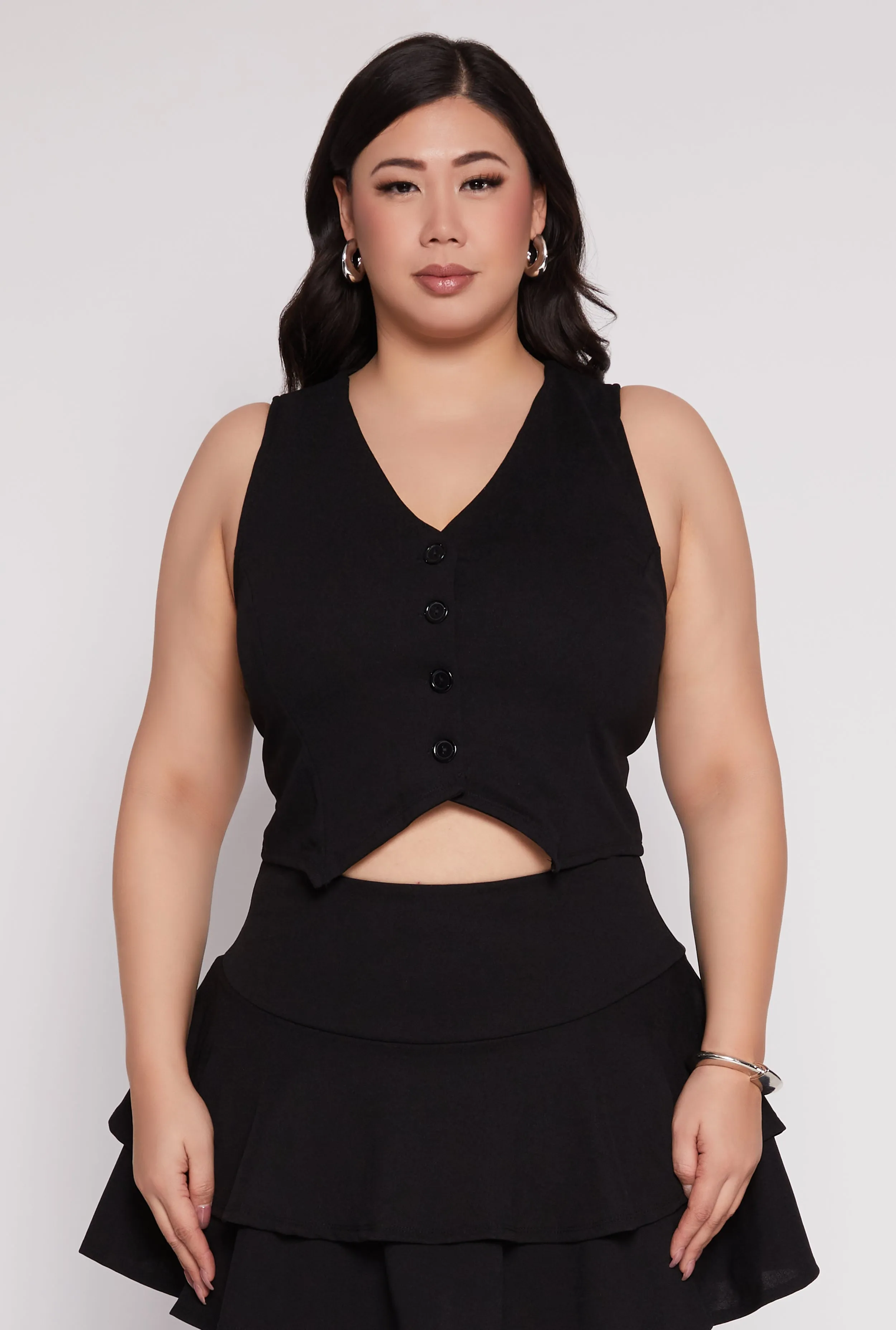 Plus Size Crepe Knit Cropped Blazer Vest sold by Rainbow