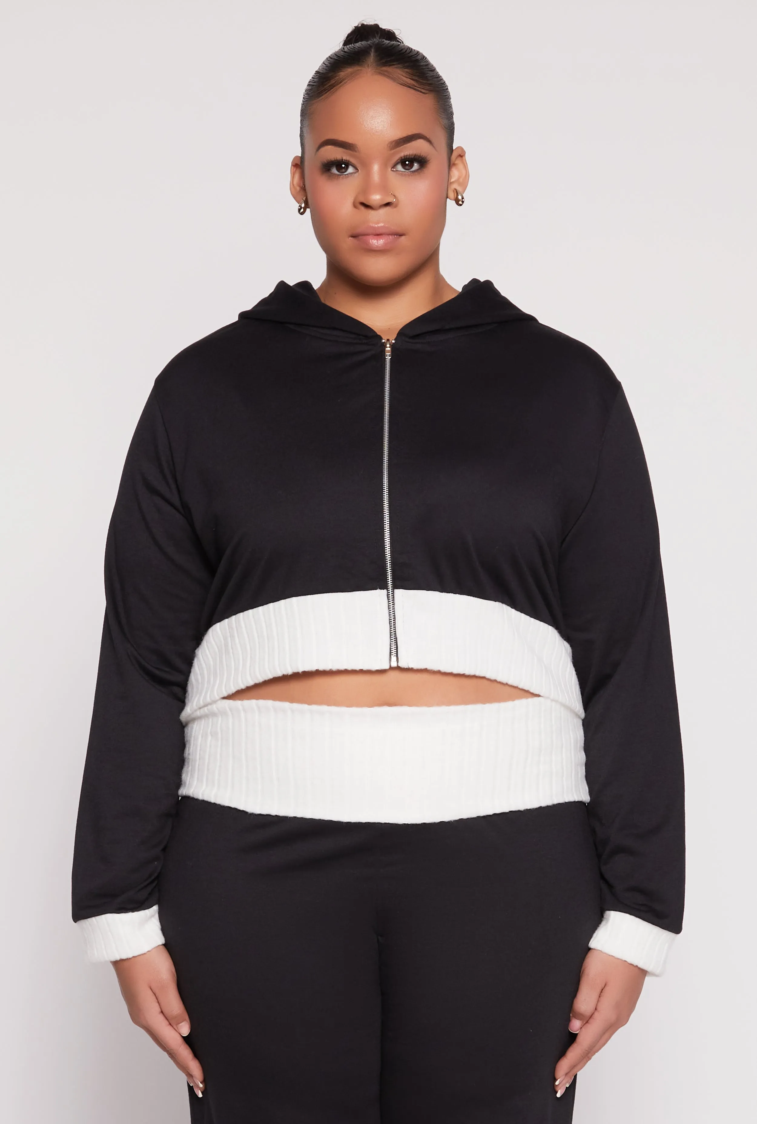 Plus Size Two Tone Trim Hooded Sweatshirt sold by Rainbow